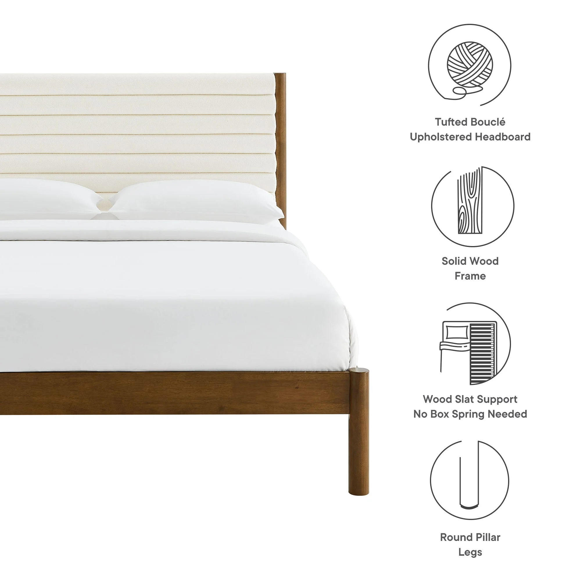 Channel Tufted Boucle Platform Bed with Solid Wood Frame - Image 20