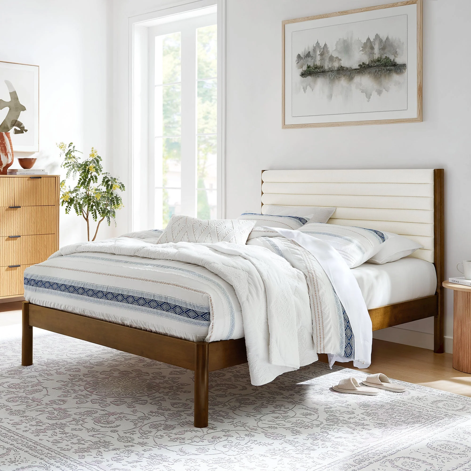 Channel Tufted Boucle Platform Bed with Solid Wood Frame - Image 48
