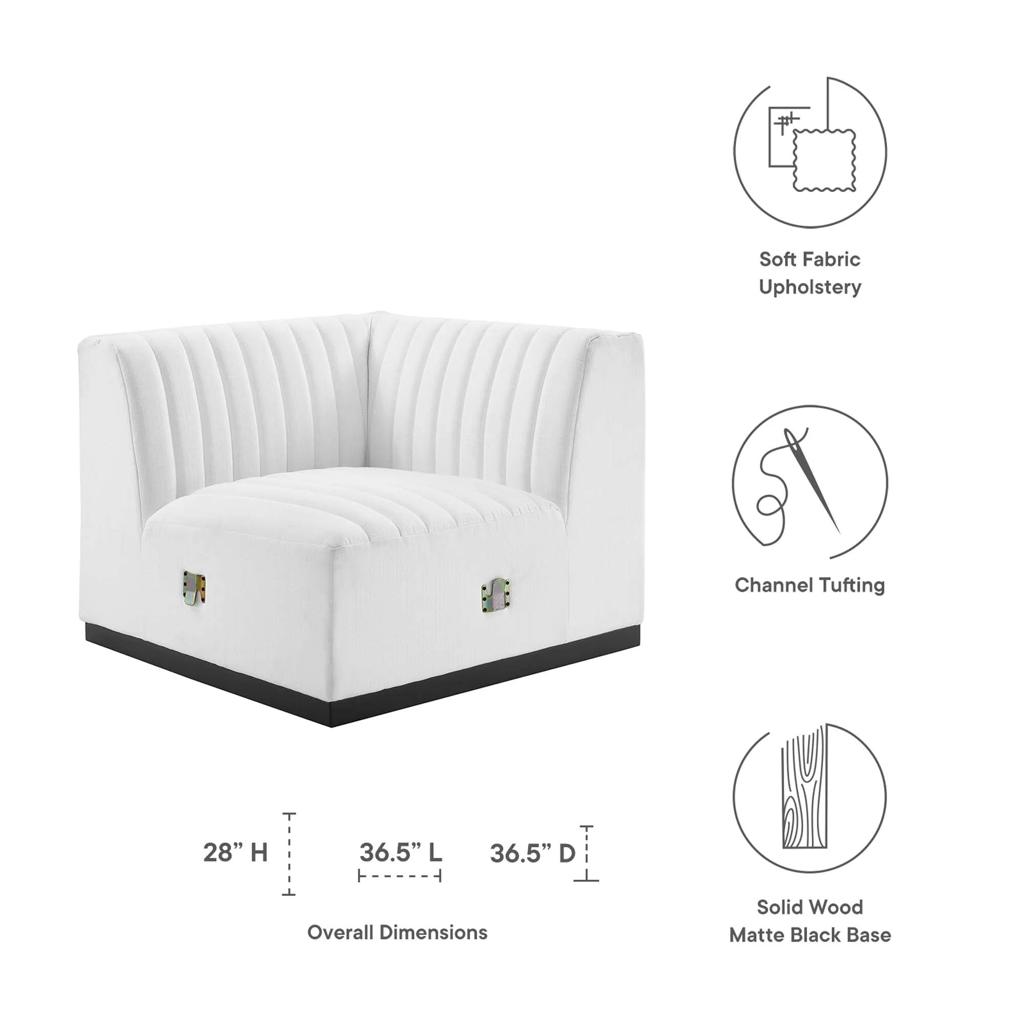 Channel Tufted Fabric Right-Facing Corner Sectional Chair - Image 14