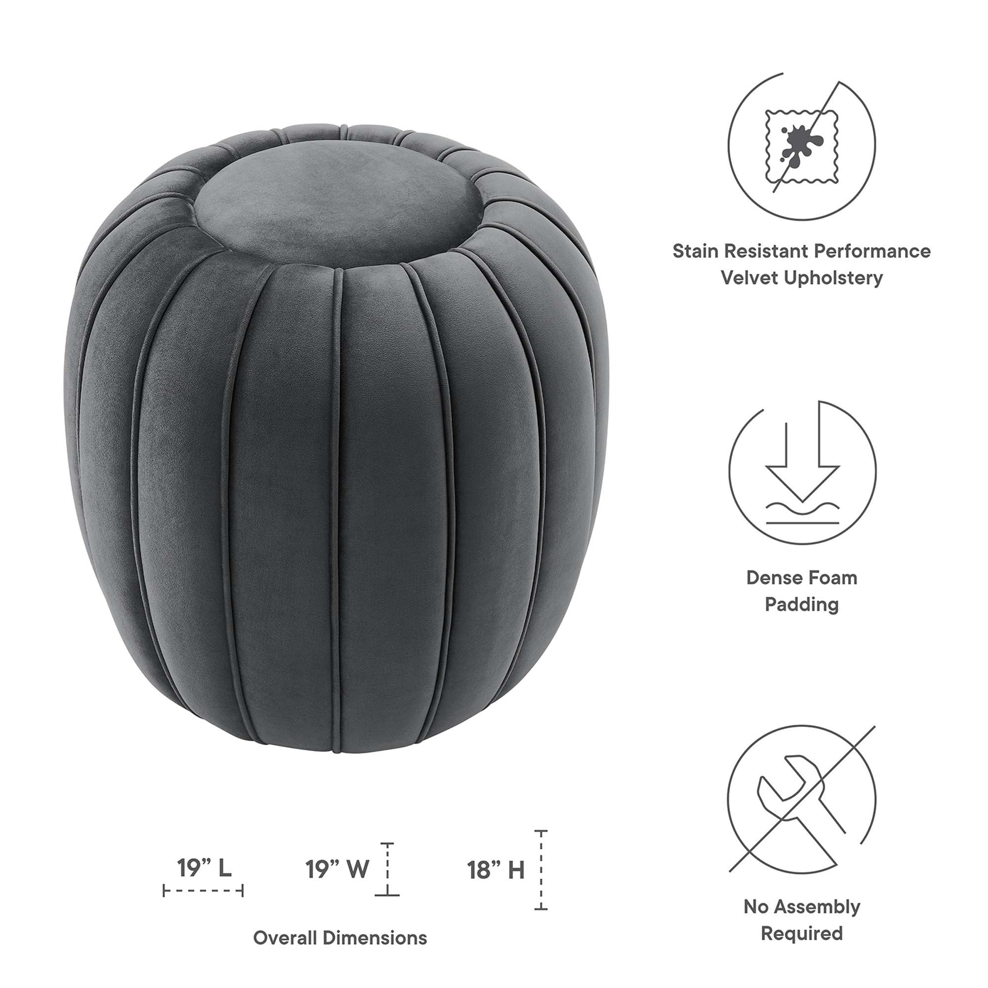 Channel Tufted Performance Velvet Ottoman – 19 Inch - Image 4