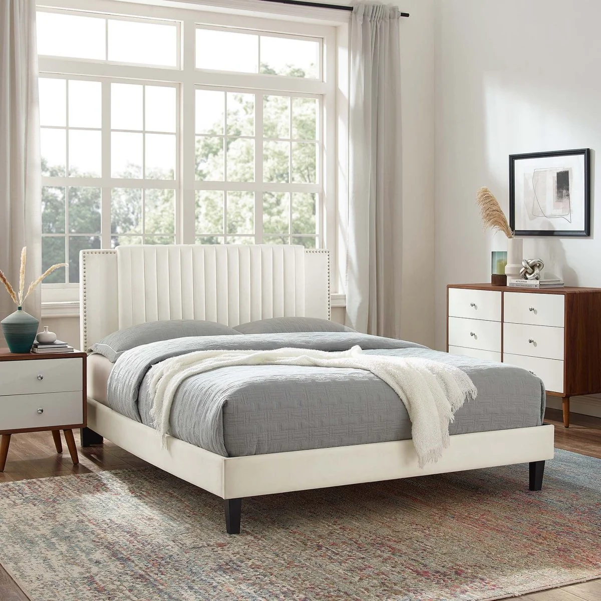 Channel Tufted Performance Velvet Platform Bed with Nailhead Trim - Image 5