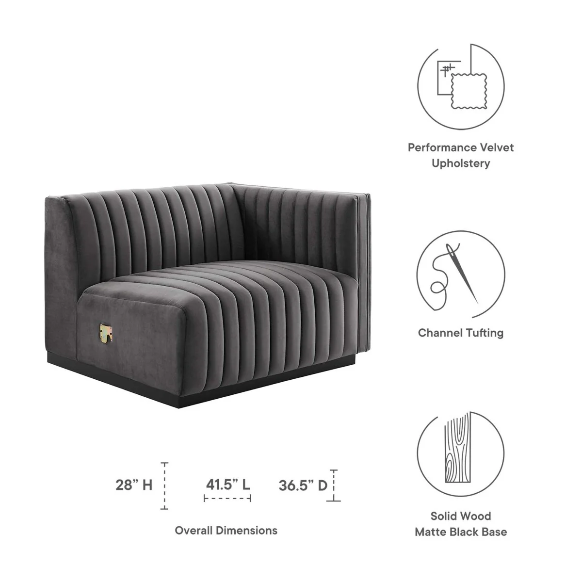 Channel Tufted Performance Velvet Right-Arm Modular Chair - Image 7