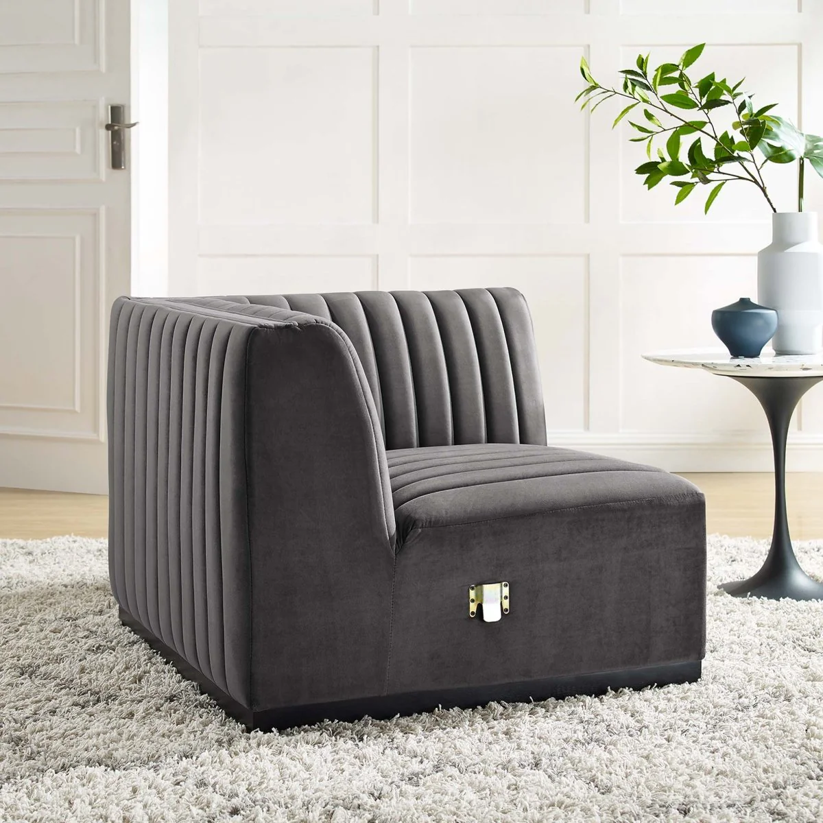 Channel Tufted Performance Velvet Right Corner Chair 37 Inch - Image 18
