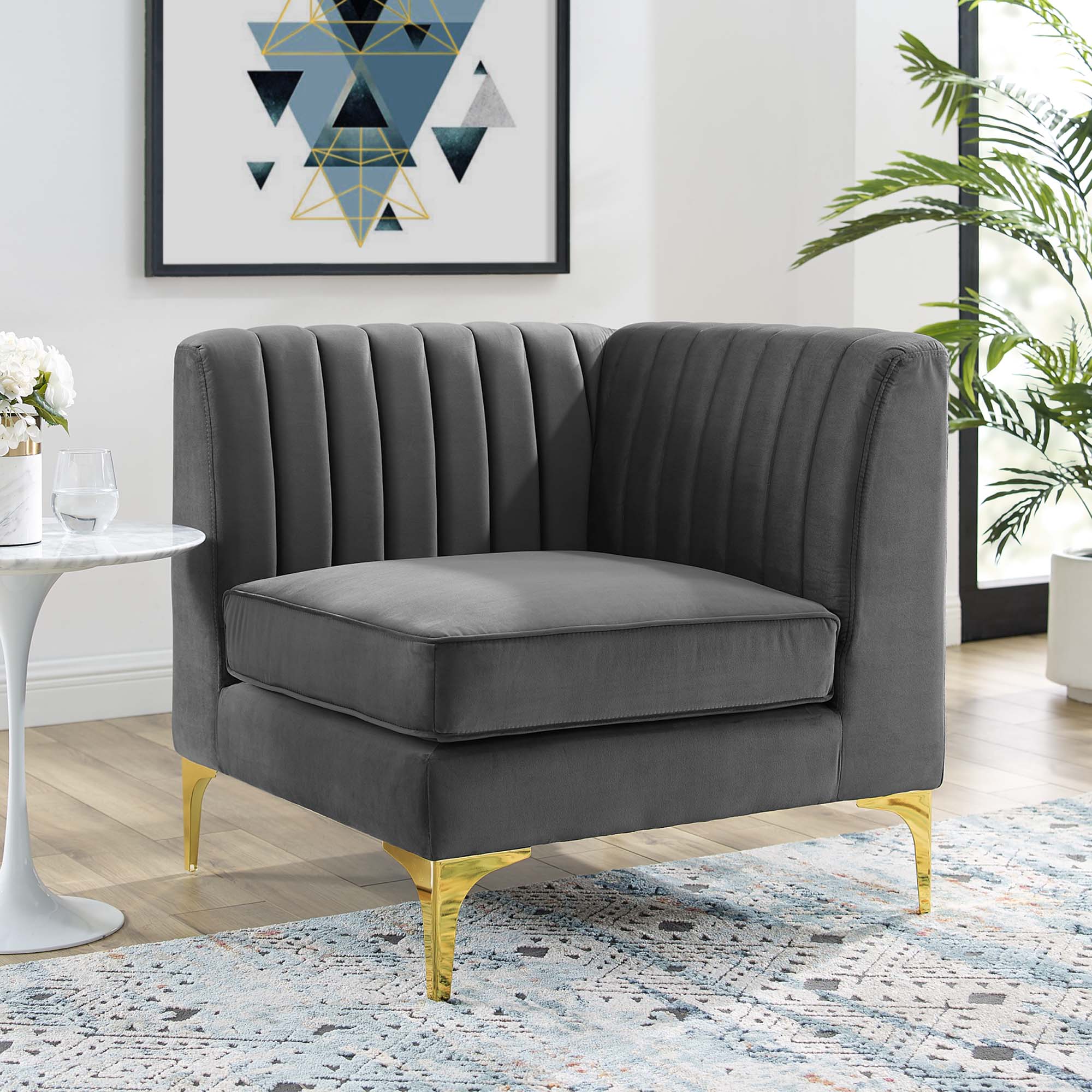 Channel Tufted Performance Velvet Sectional Sofa Corner Chair 32 Inch - Image 5