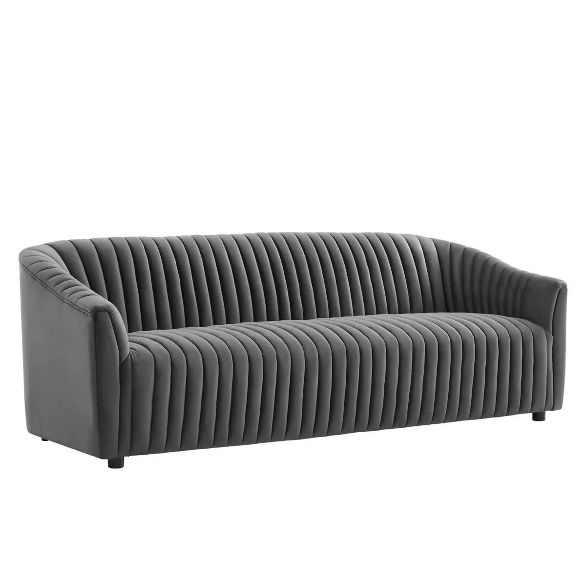 Channel Tufted Performance Velvet Sofa in Charcoal