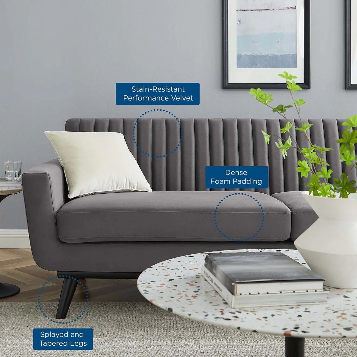 Channel Tufted Performance Velvet Sofa in Dusty Rose - Image 7