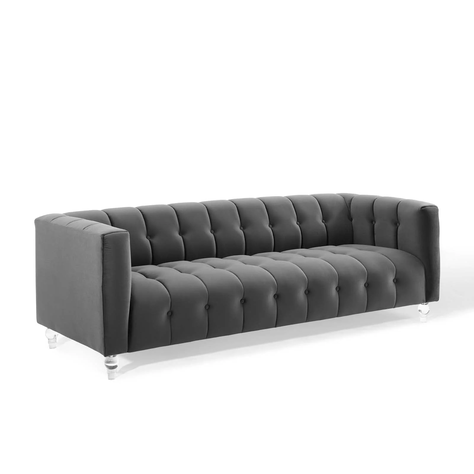 Channel Tufted Performance Velvet Sofa with Acrylic Legs