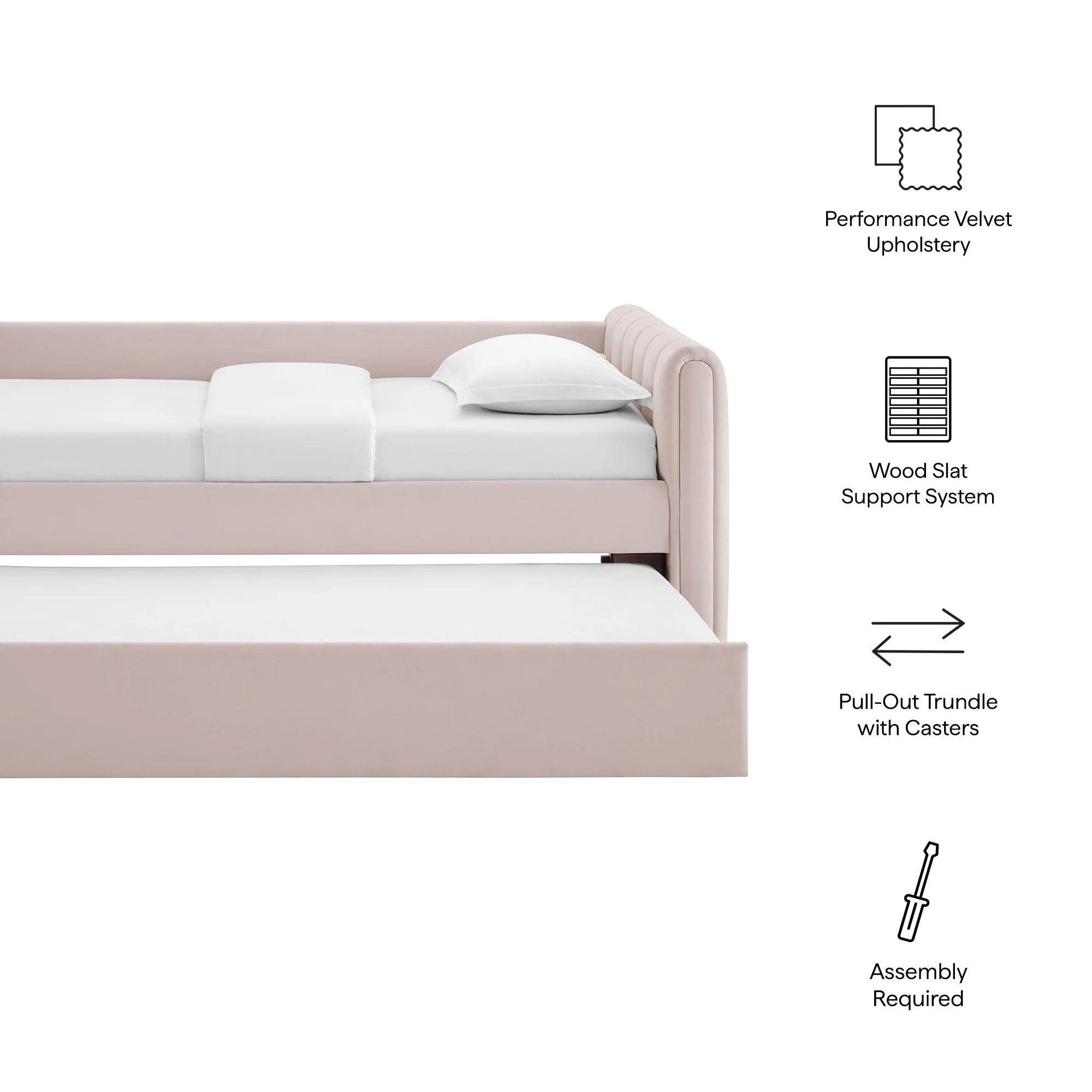 Channel Tufted Performance Velvet Twin Daybed with Trundle - Image 20