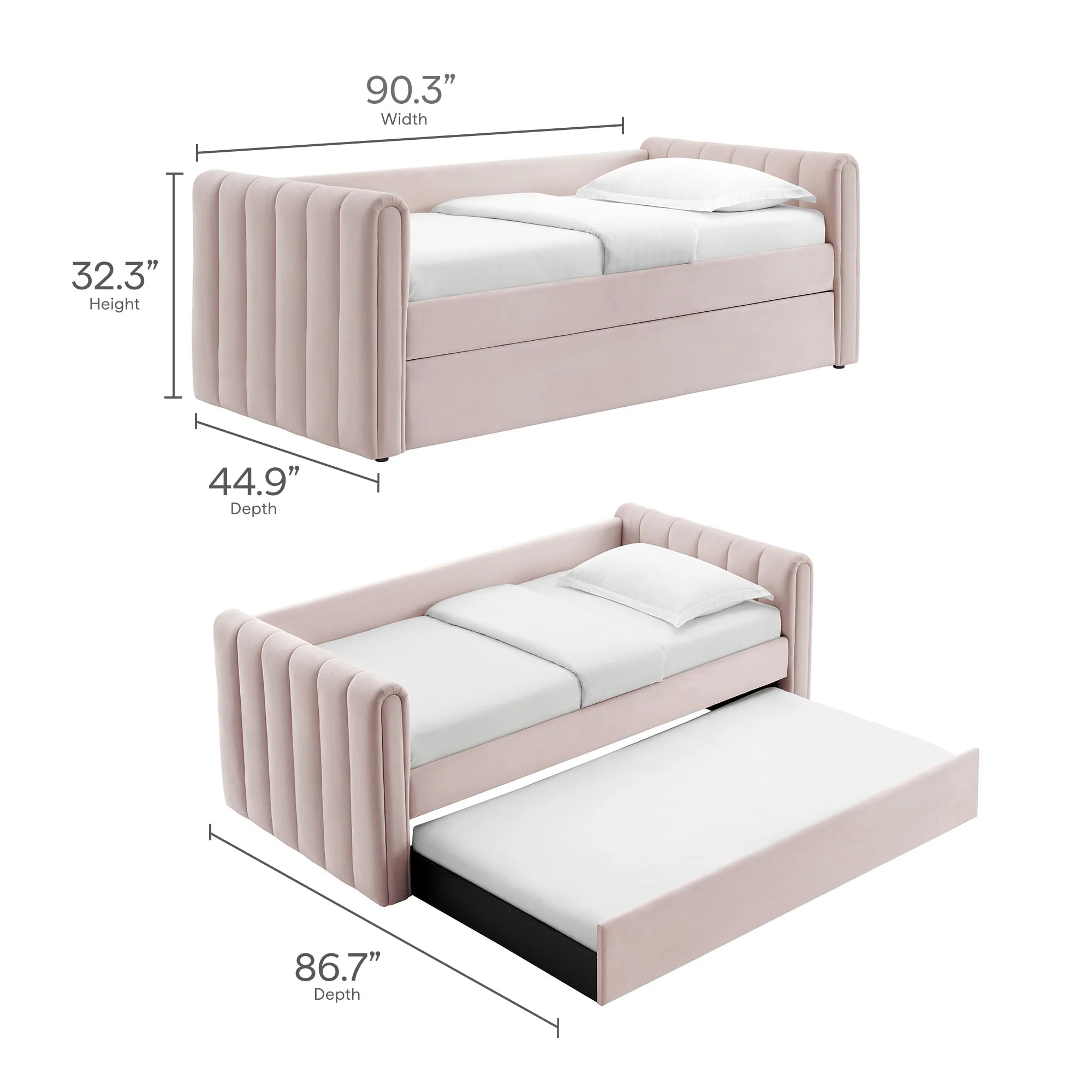 Channel Tufted Performance Velvet Twin Daybed with Trundle - Image 21