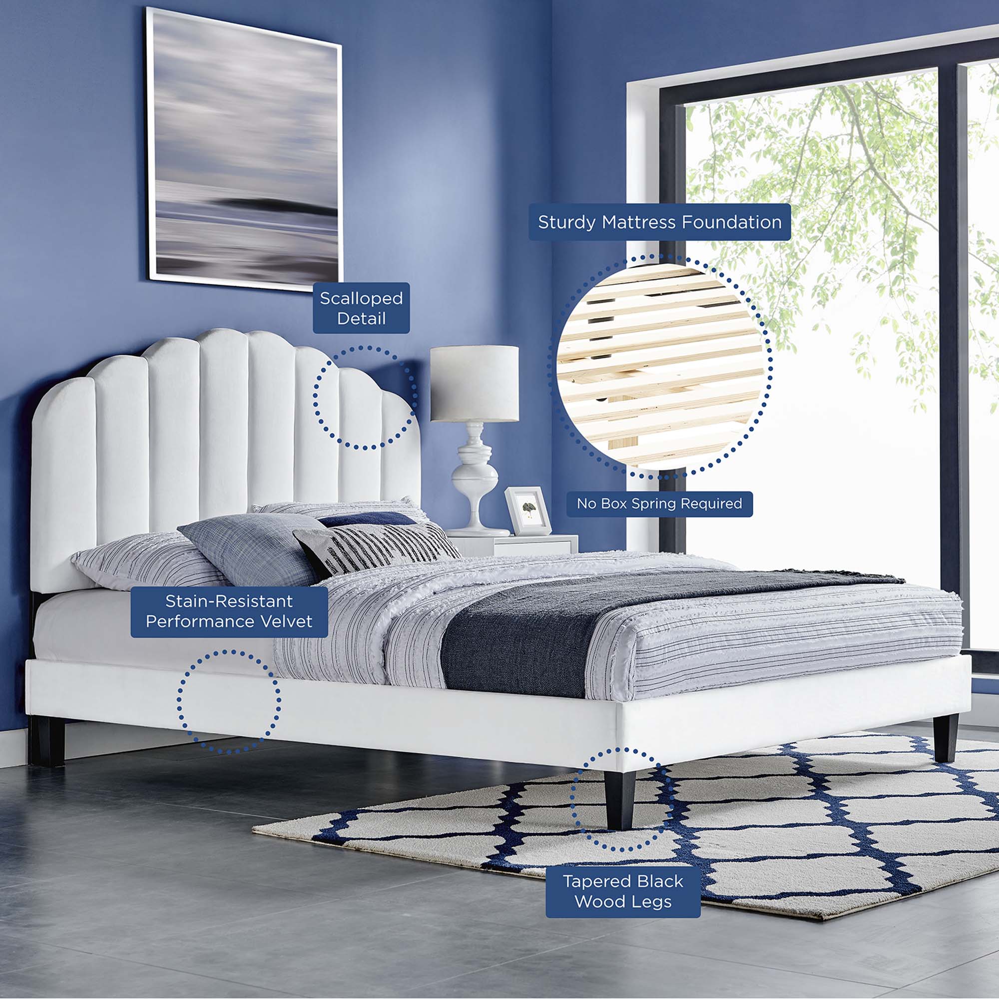 Channel Tufted Scalloped Performance Velvet Platform Bed - Image 4