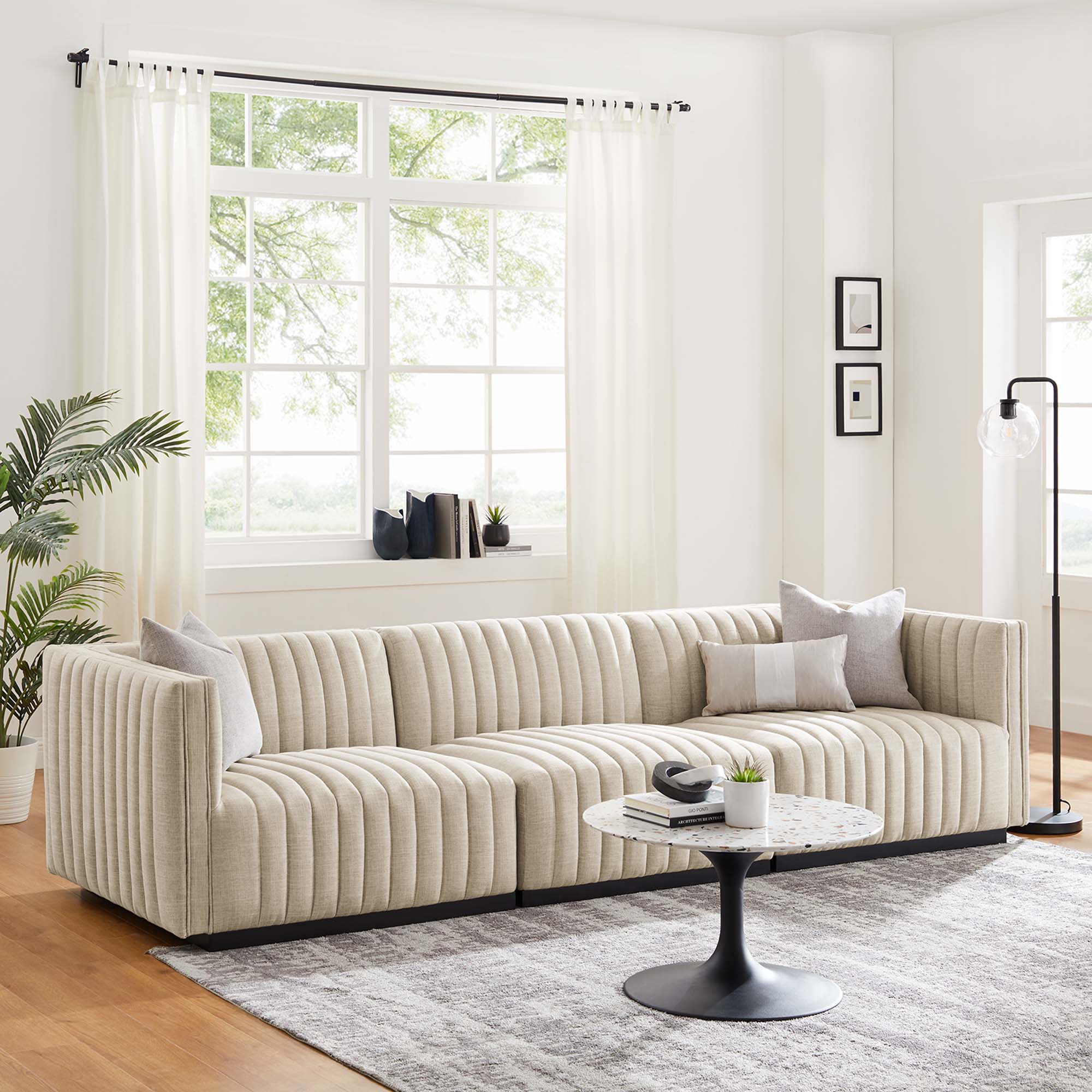 Channel Tufted Upholstered Fabric Sofa - 119 Inch - Image 12