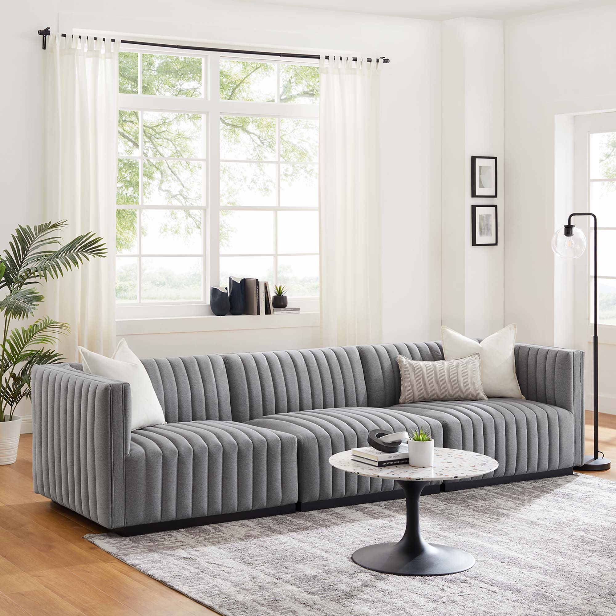 Channel Tufted Upholstered Fabric Sofa - 119 Inch - Image 6