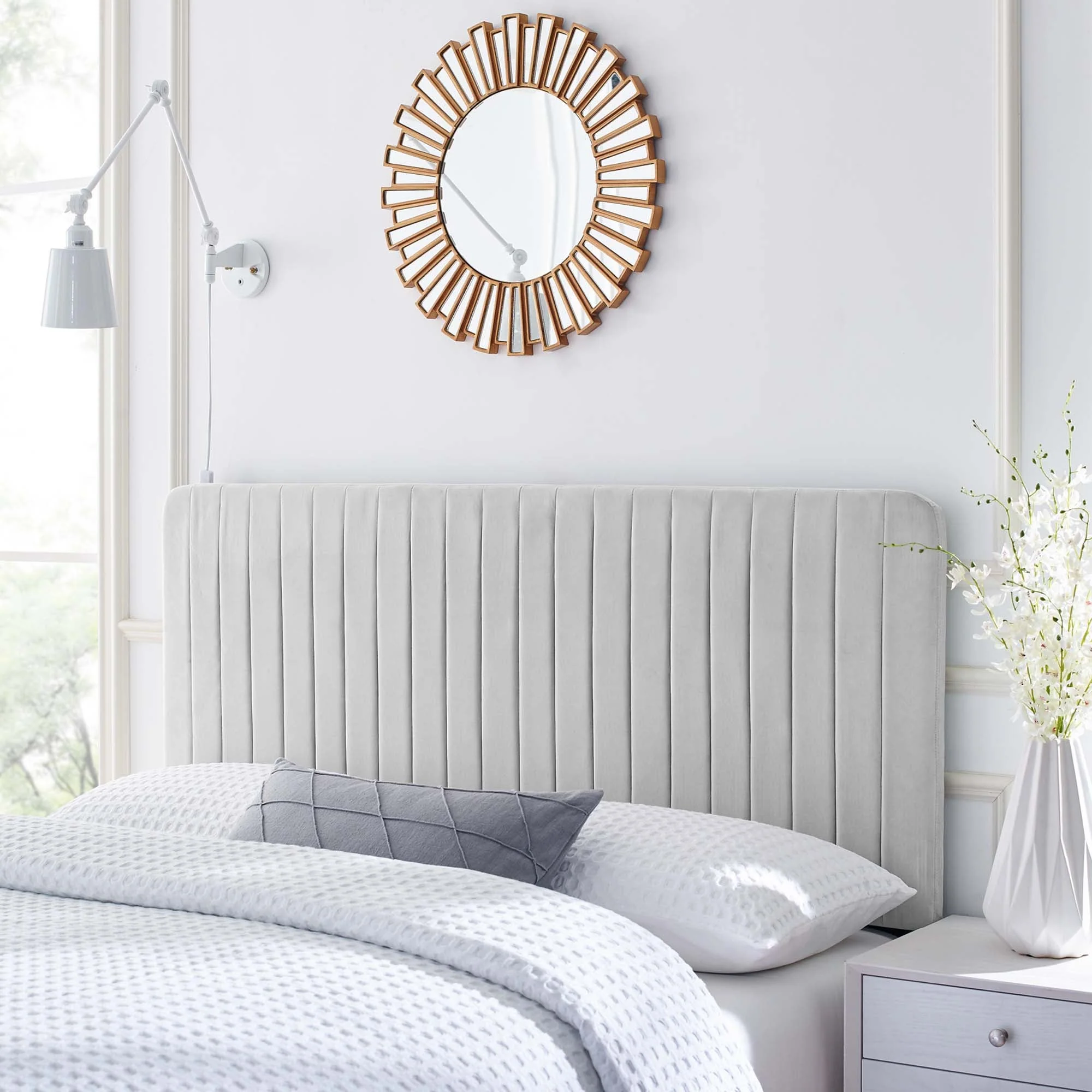 Channel Tufted Upholstered Headboard with Performance Velvet - Image 22