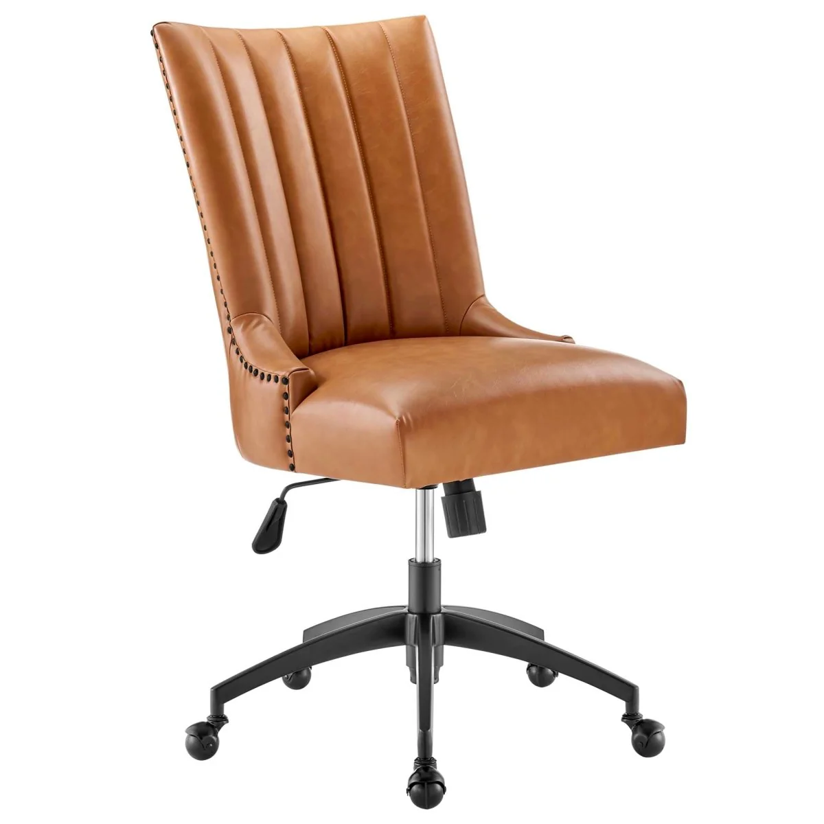Channel Tufted Vegan Leather Office Chair with Nailhead Trim Accent for Home & Office - Image 10