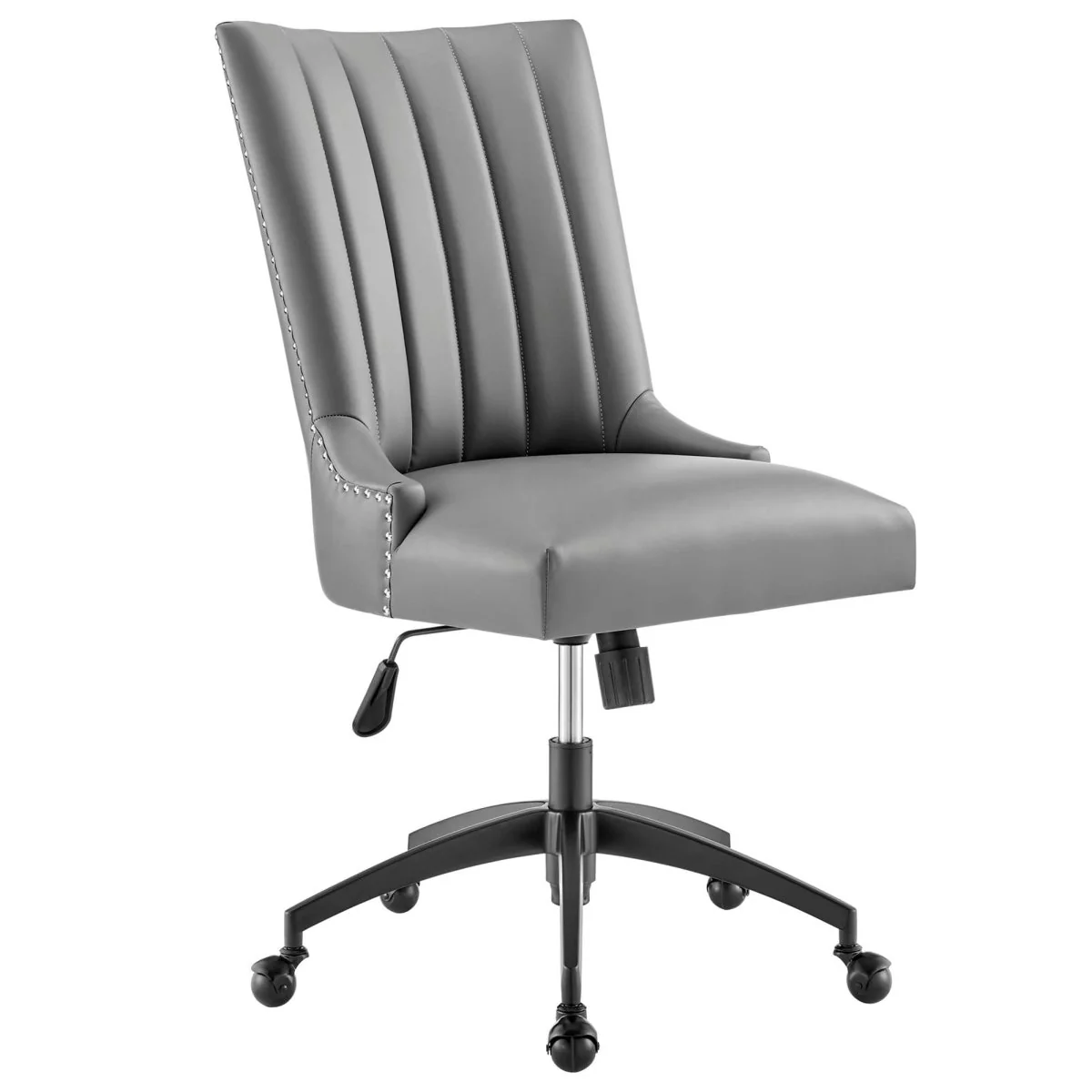 Channel Tufted Vegan Leather Office Chair with Nailhead Trim Accent for Home & Office - Image 19
