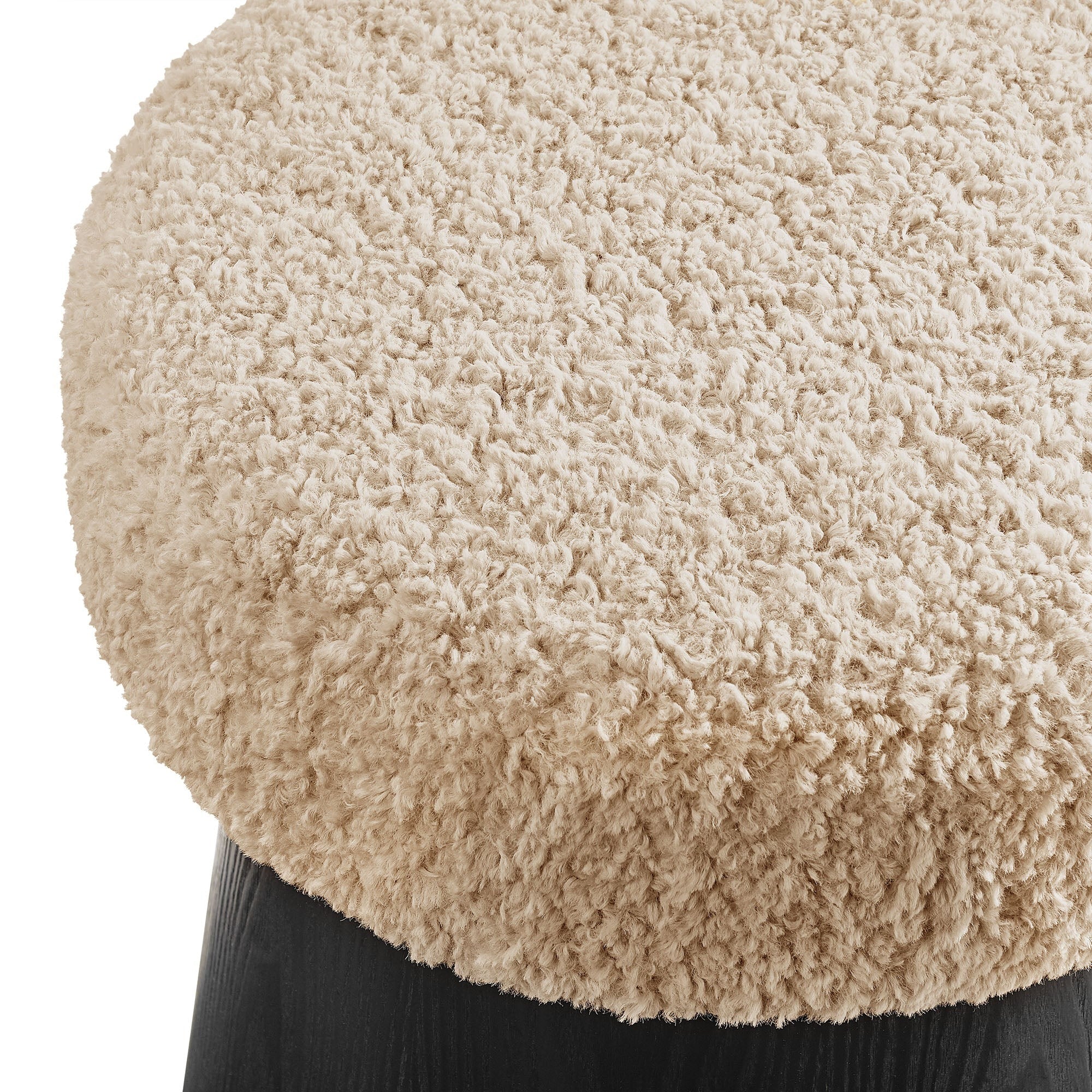 Round Faux Shearling Upholstered Ottoman with Wood Base – 18 Inch - Image 14