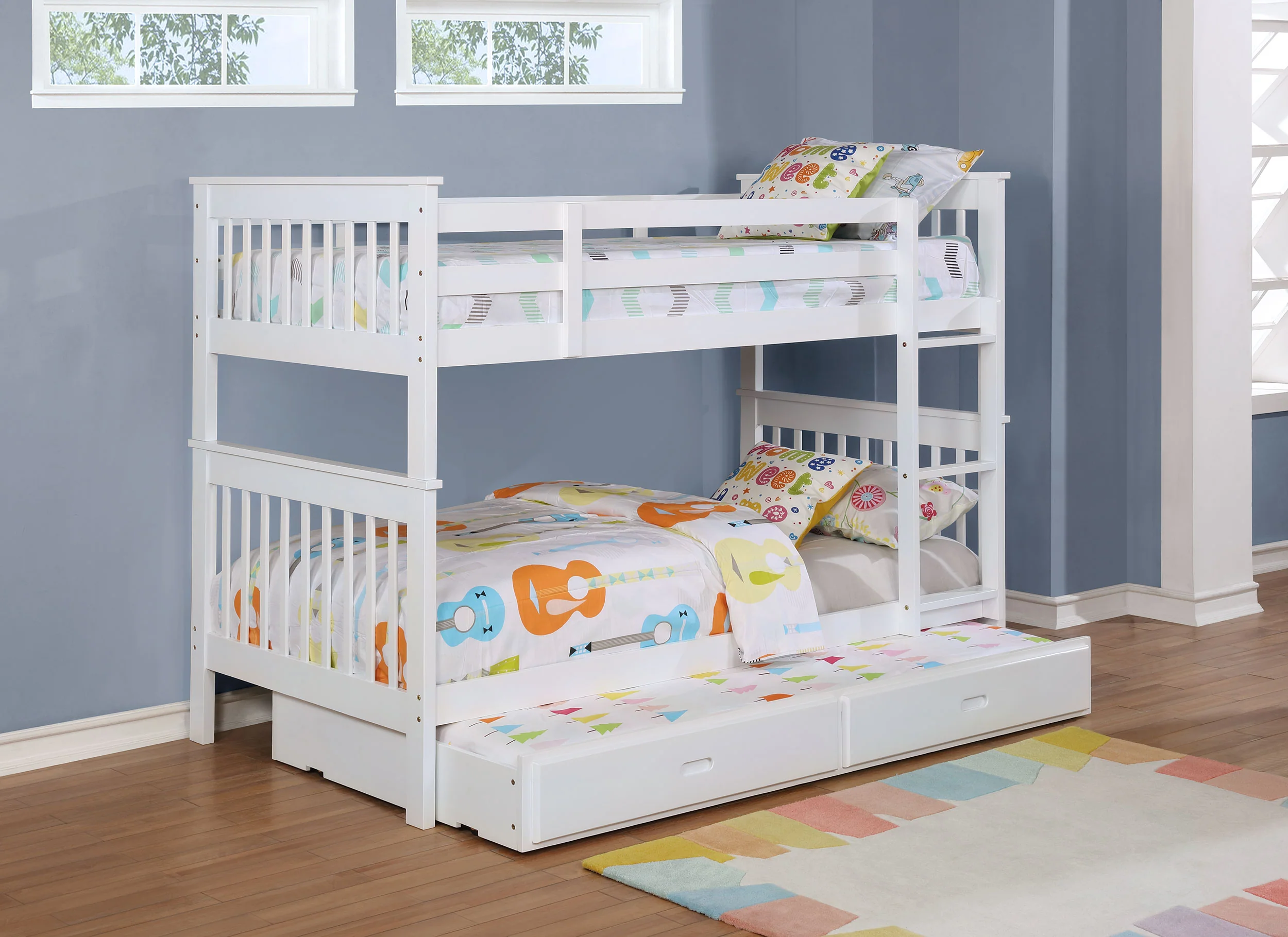 Chapman White Wood Twin Over Twin Bunk Bed with Mattresses - Image 6
