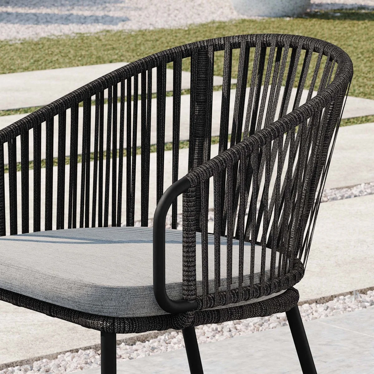 30" Charcoal Gray Outdoor Rope Patio Dining Armchair - Image 3