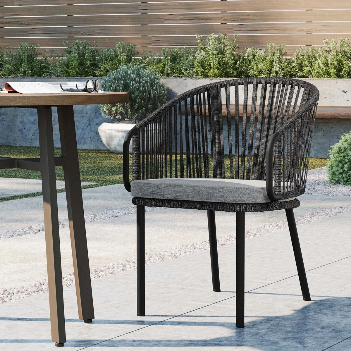 30" Charcoal Gray Outdoor Rope Patio Dining Armchair - Image 7