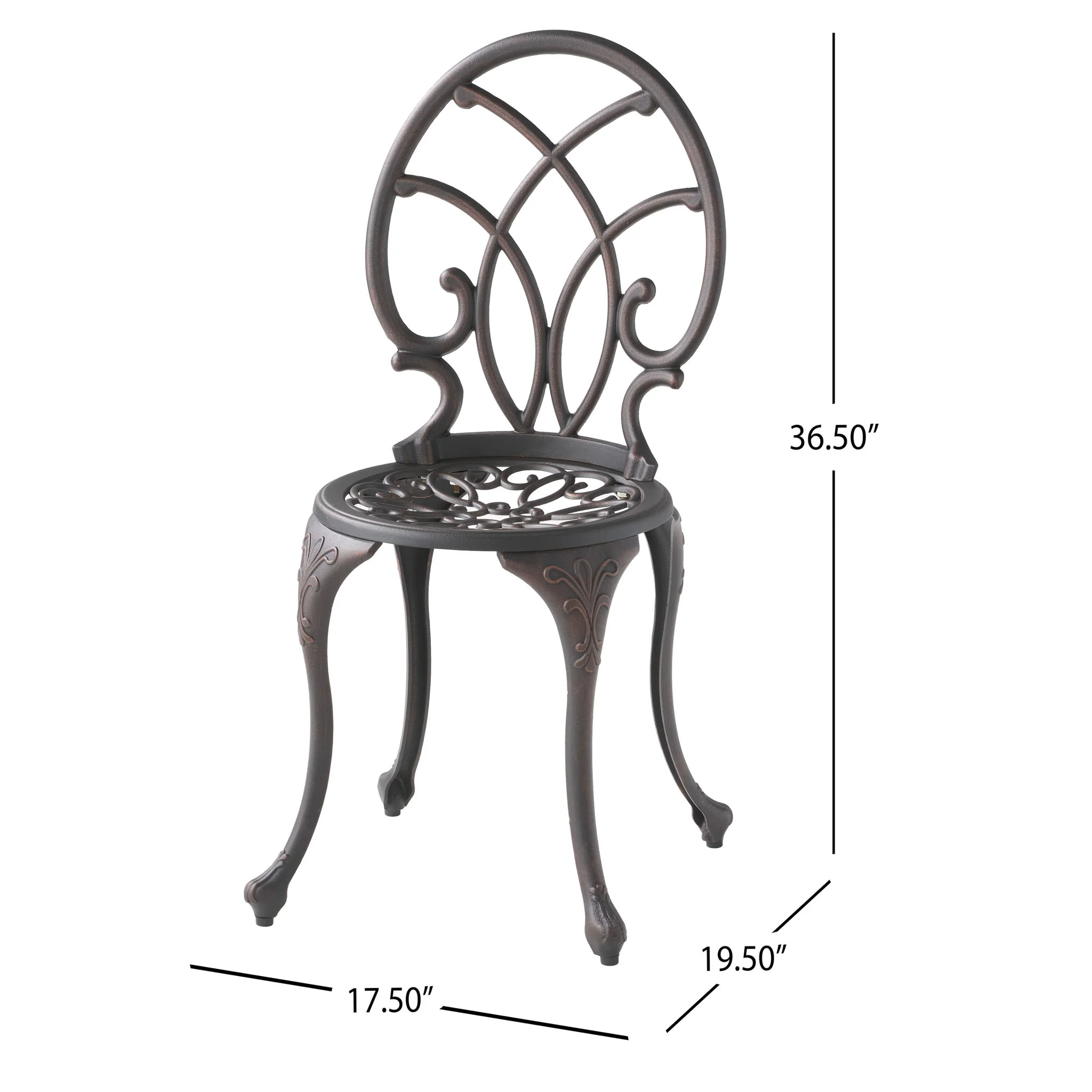 Charleston 3 Pieces Cast Bistro Set - Copper - Image 5