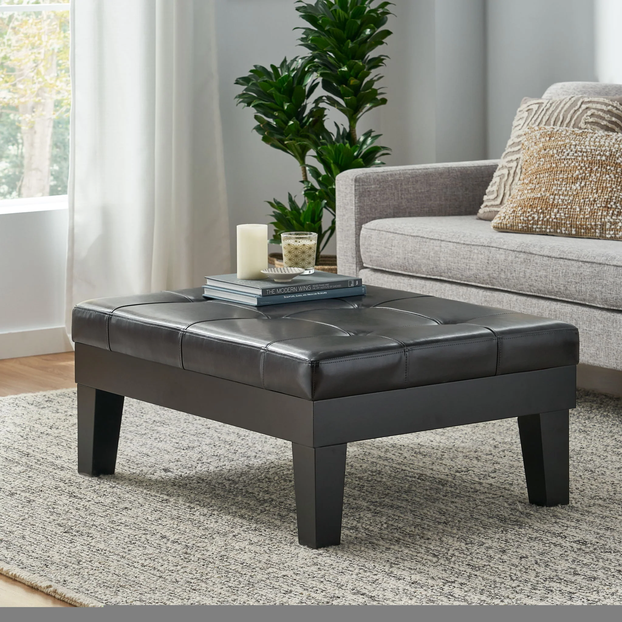 Chatham - Ottoman With Drawer Leather Storage Solution - Dark Coffee - Image 2