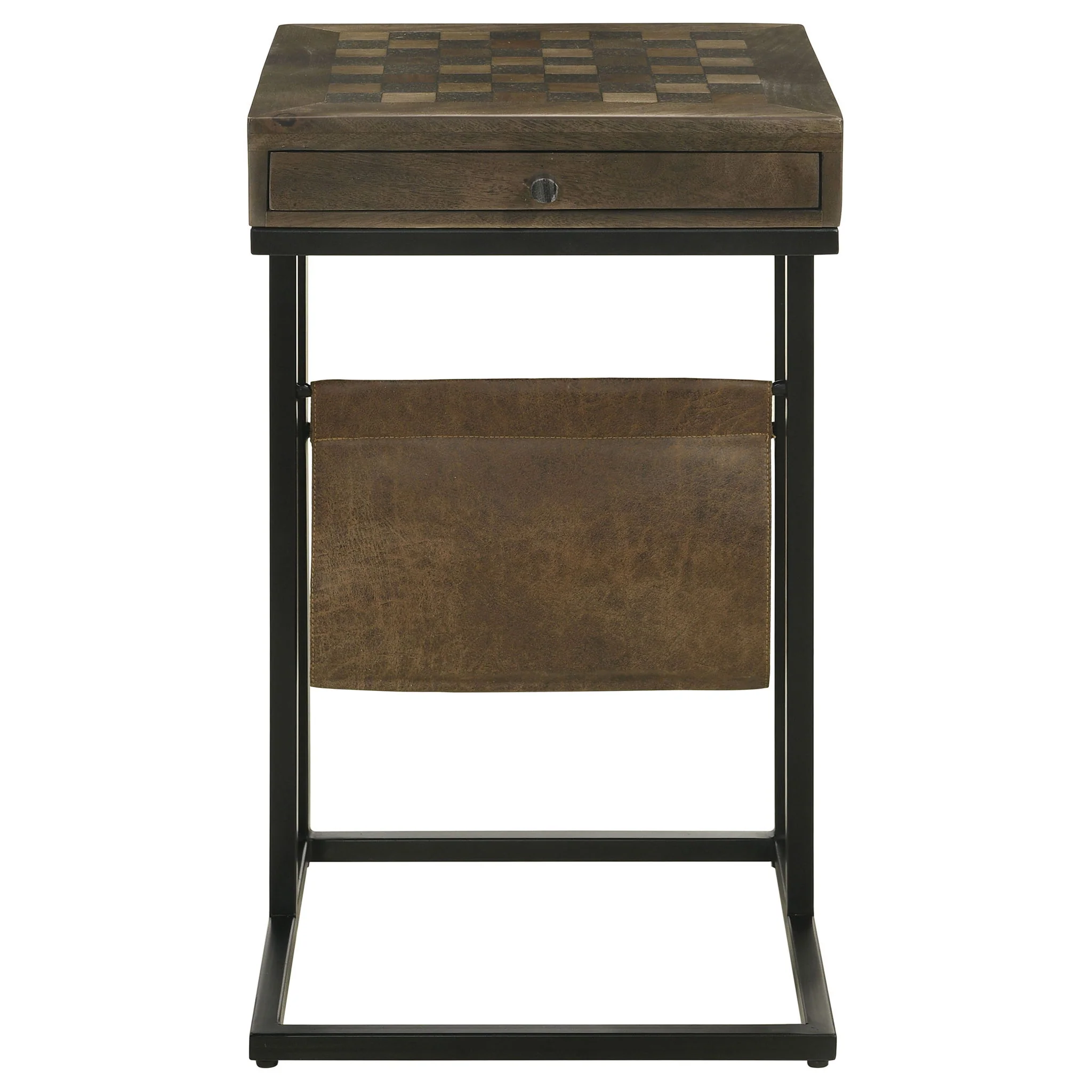 Checkmate - 1 Drawer Side Table With Carved Chess Board - Brown - Image 3