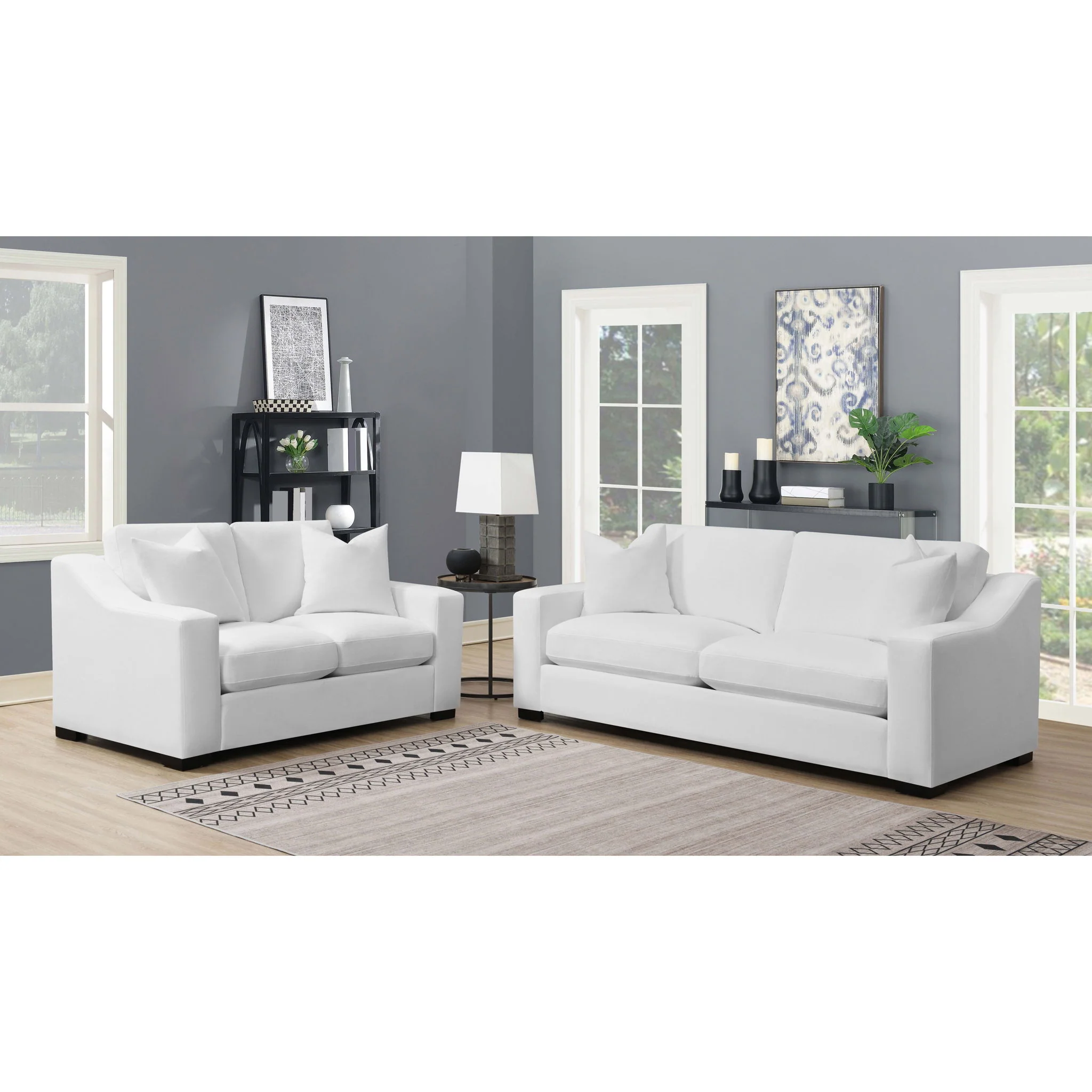 Chelan - 2 Piece Upholstered Sloped Arm Sofa Set - White - Image 9