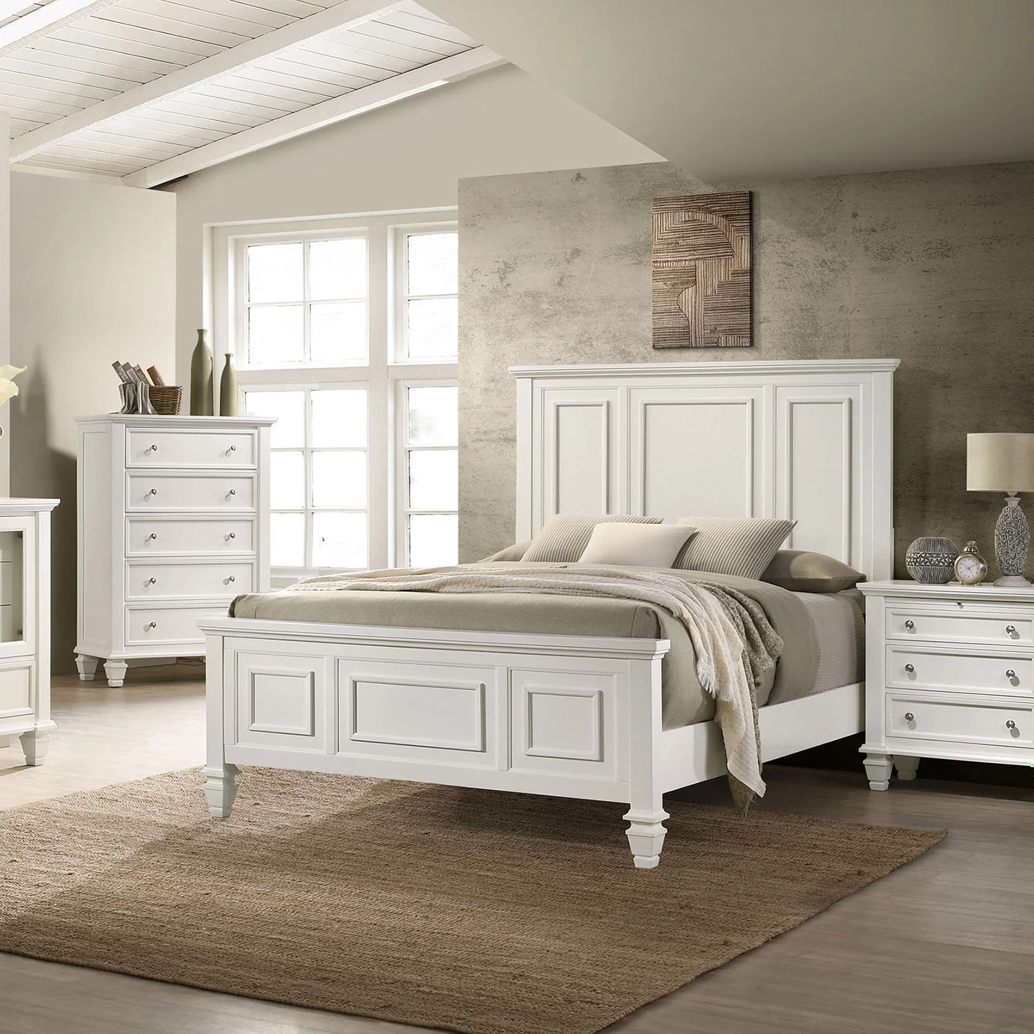 Chelema - Eastern King Panel Bed - Cream White - Image 3