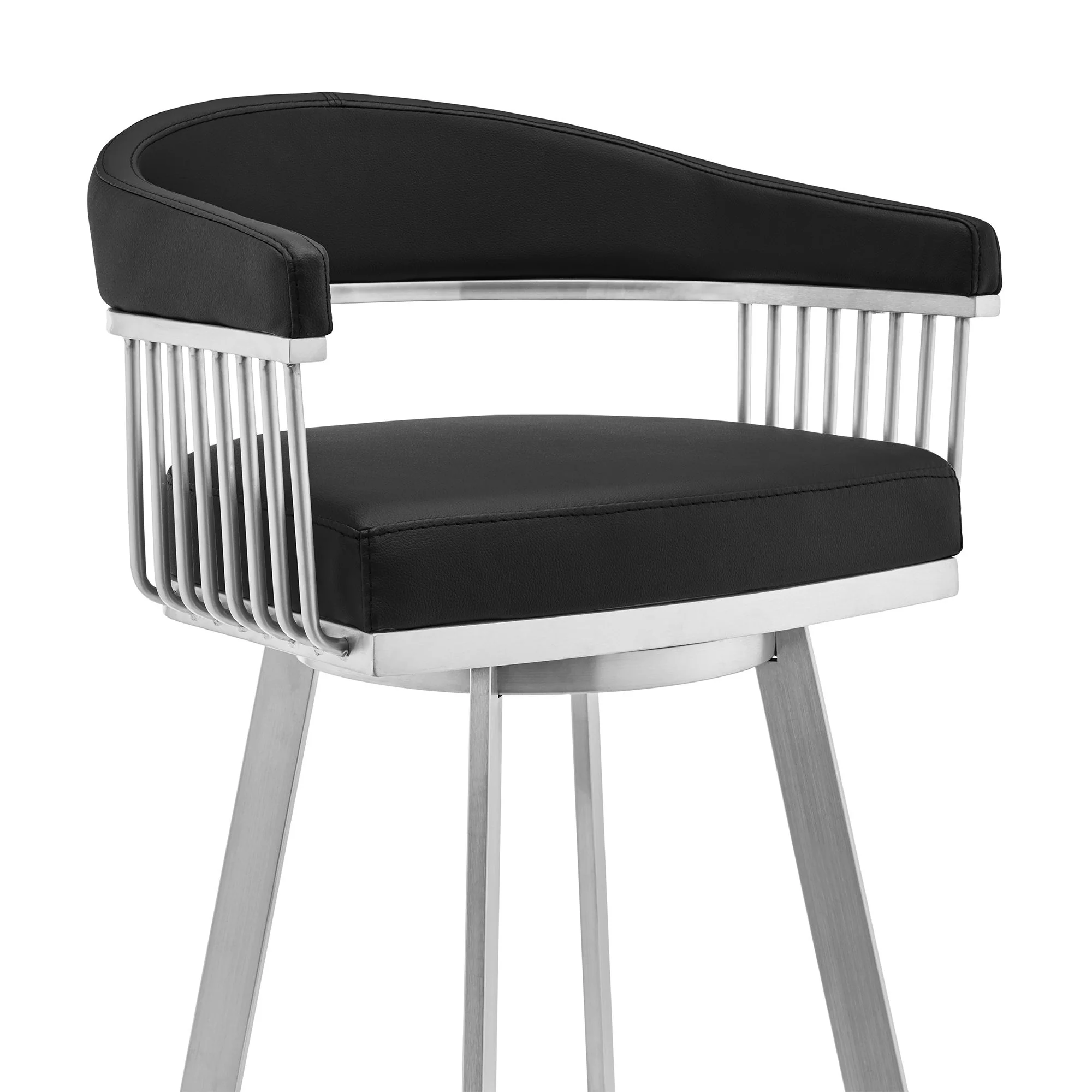 Chelsea - 25" Black Faux Leather And Brushed Stainless Steel Swivel Bar Stool - Image 2