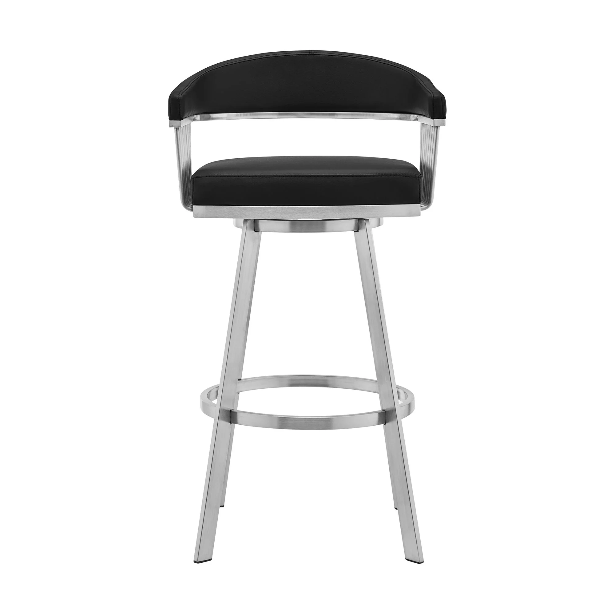 Chelsea - 25" Black Faux Leather And Brushed Stainless Steel Swivel Bar Stool - Image 5