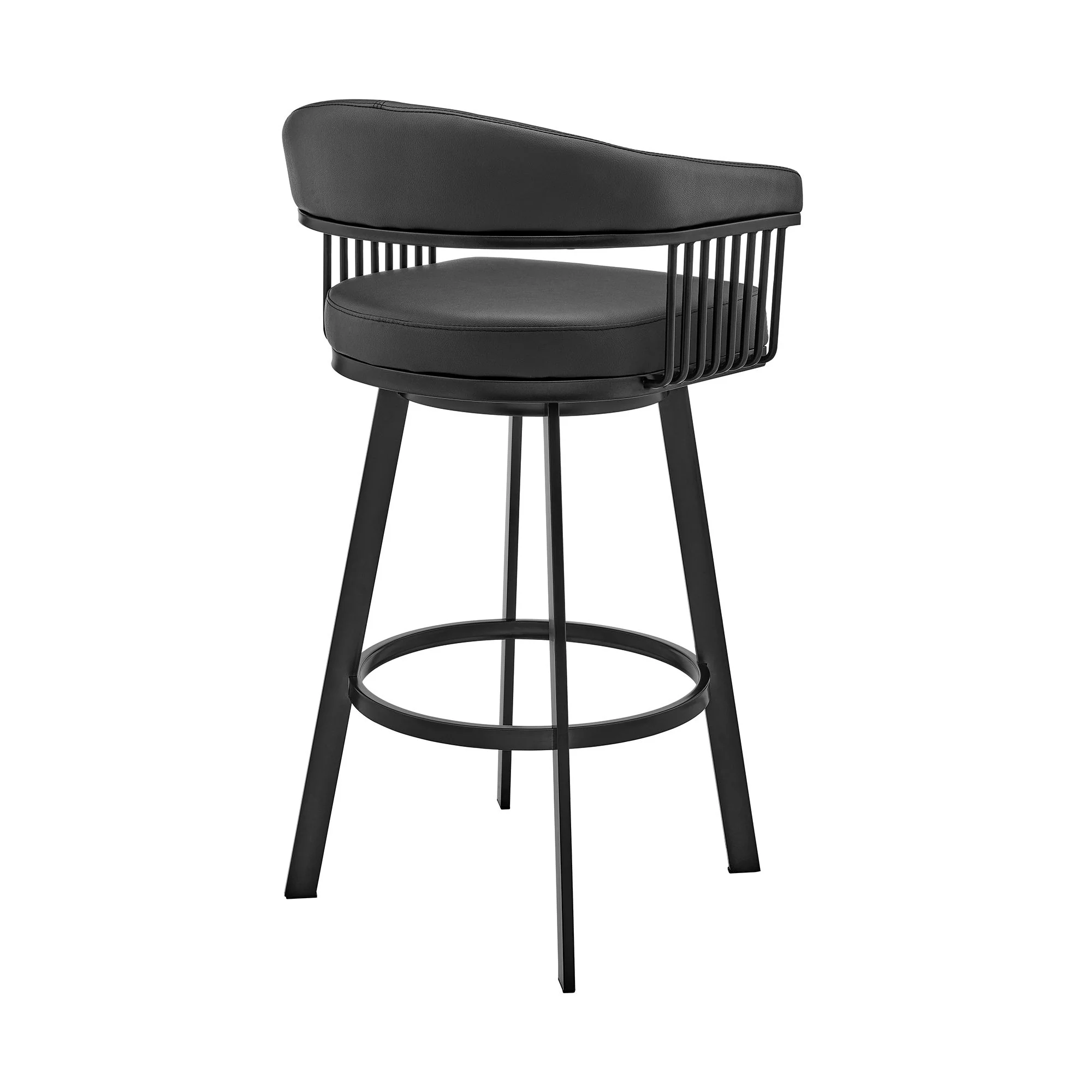Chelsea - 25" Counter Height Swivel Bar Stool - Black Finish And Black Faux Leather - Image 2
