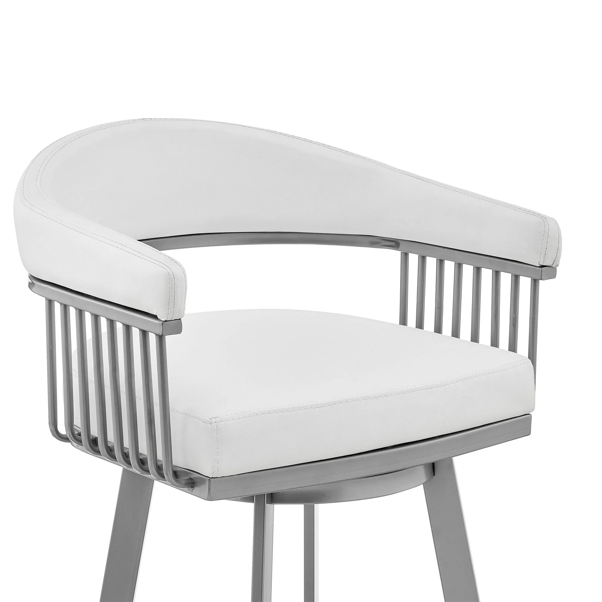 Chelsea - 25" Counter Height Swivel Bar Stool - Silver Finish And White Faux Leather - Image 5