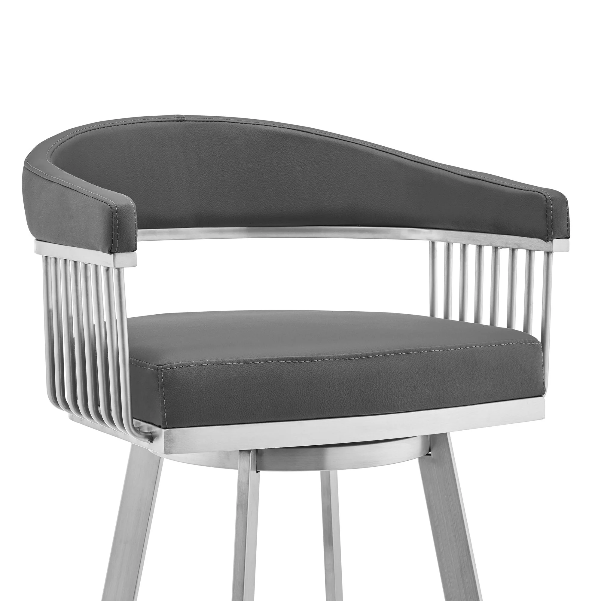 Chelsea - 25" Gray Faux Leather And Brushed Stainless Steel Swivel Bar Stool - Image 2