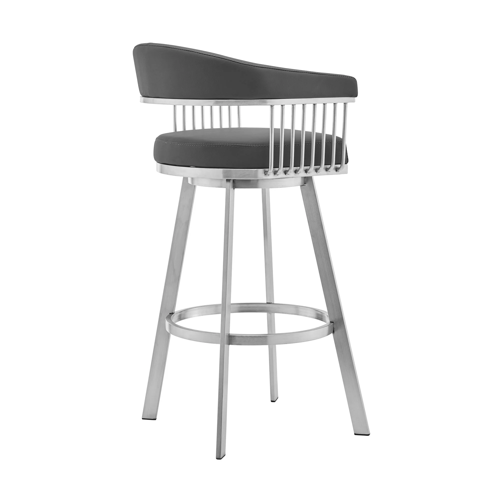 Chelsea - 25" Gray Faux Leather And Brushed Stainless Steel Swivel Bar Stool - Image 6