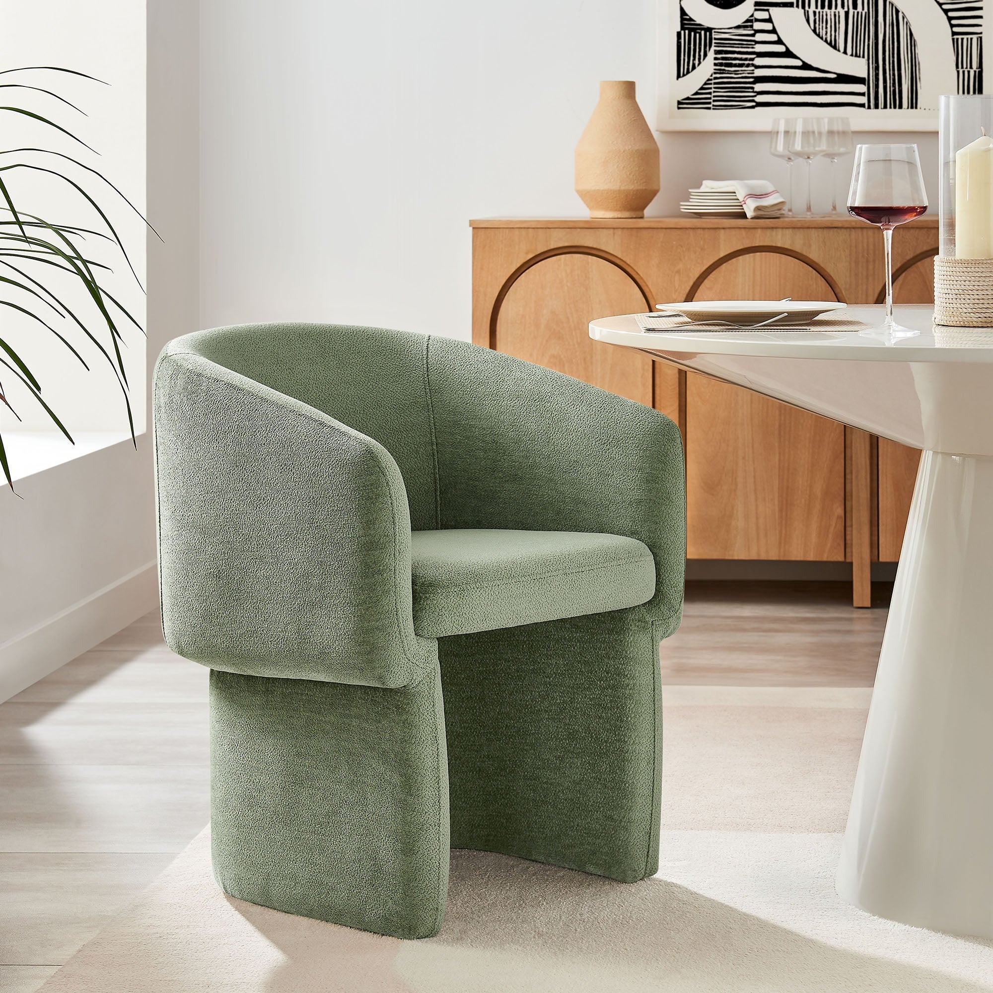 Chenille Barrel Dining Armchair with Curved Back - Image 7