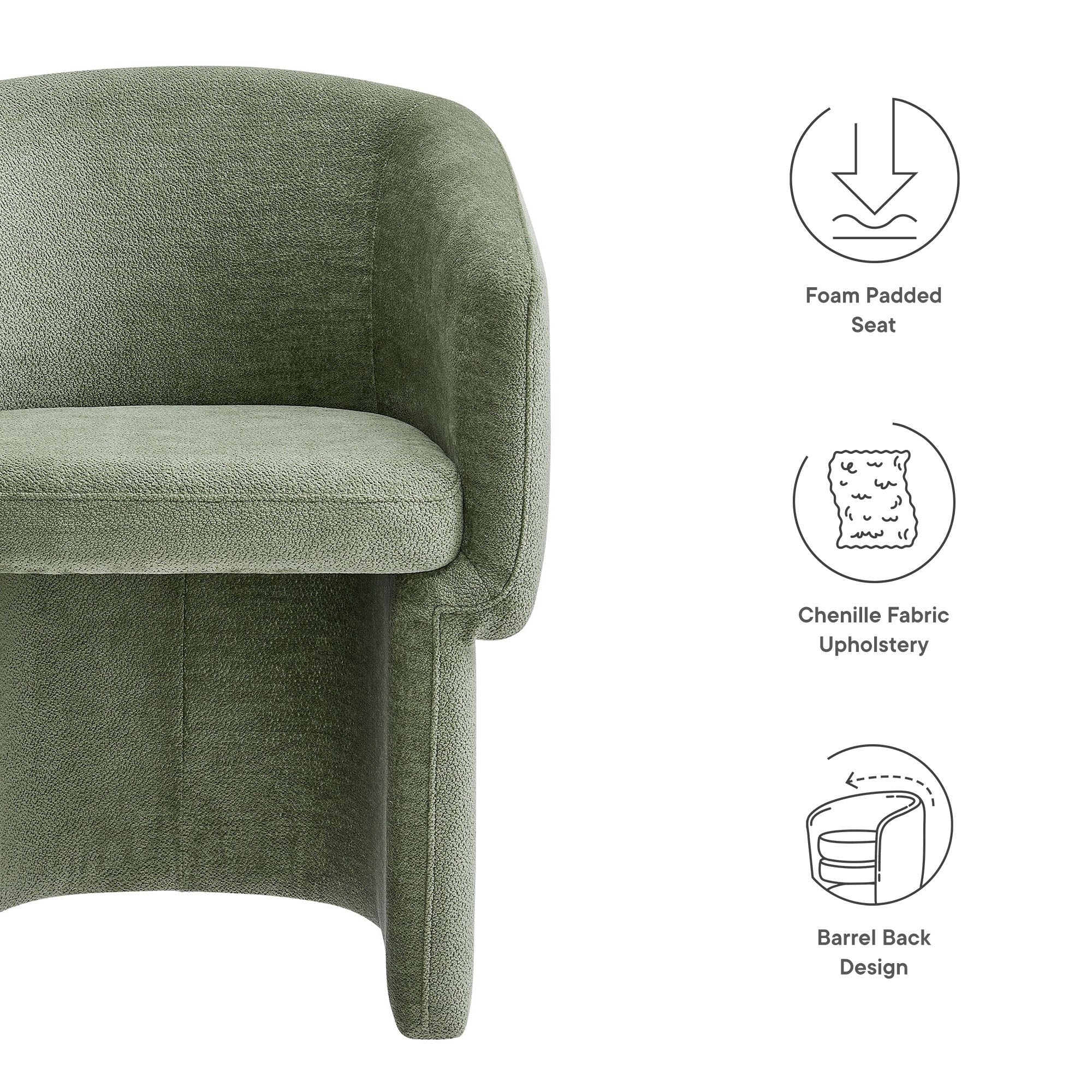 Chenille Barrel Dining Armchair with Curved Back - Image 8