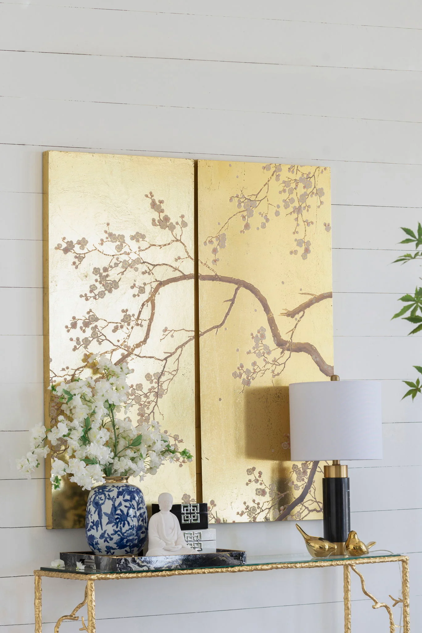Cherry Blossom Wall Art Panels, Wall Decor For Living Room Dining Room Office Bedroom (Set of 2) - Gold - Image 5