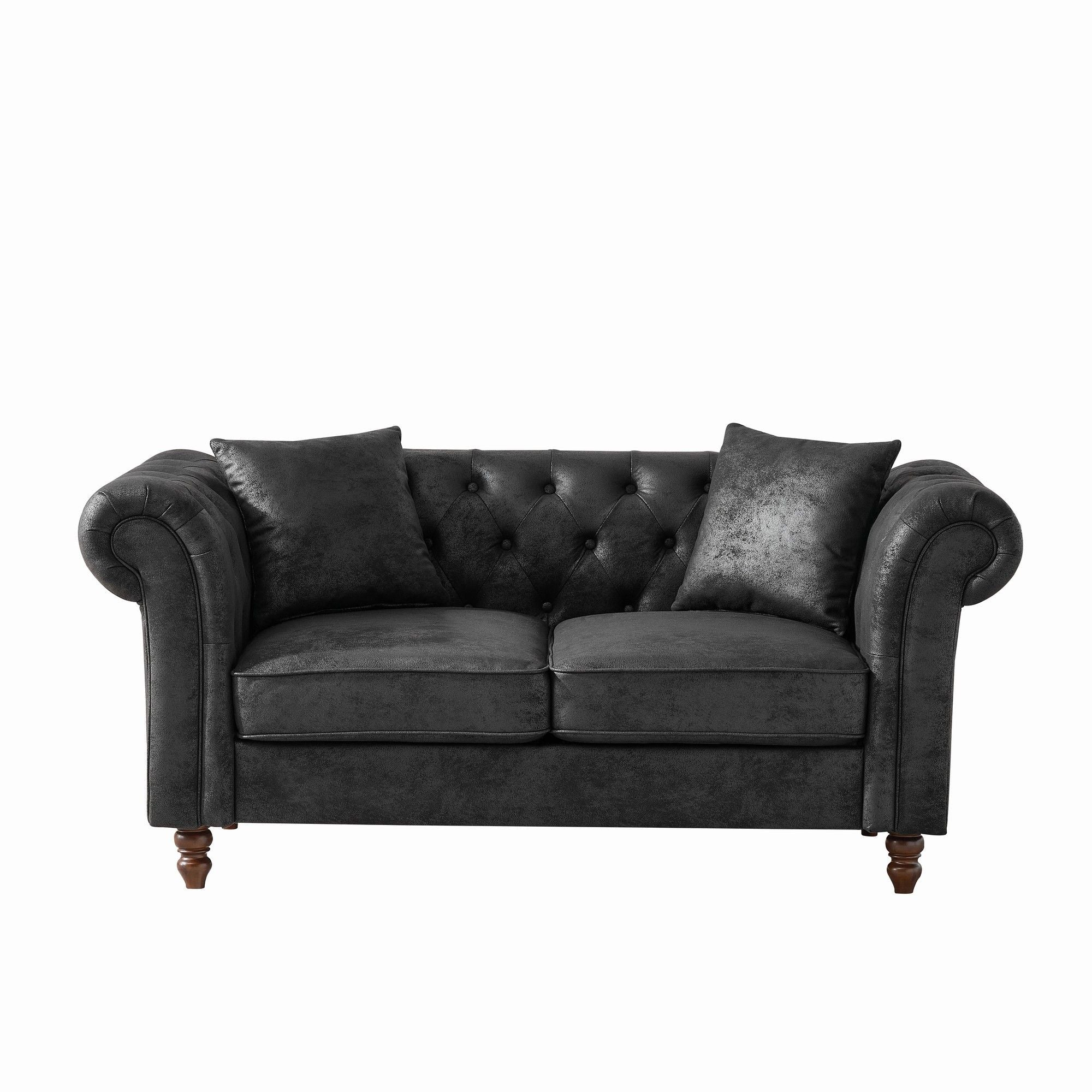 Chesterfield 3 And 2 Seater Sofa Set, High Tech Fabric Upholstered Couch For Living Room - Image 4