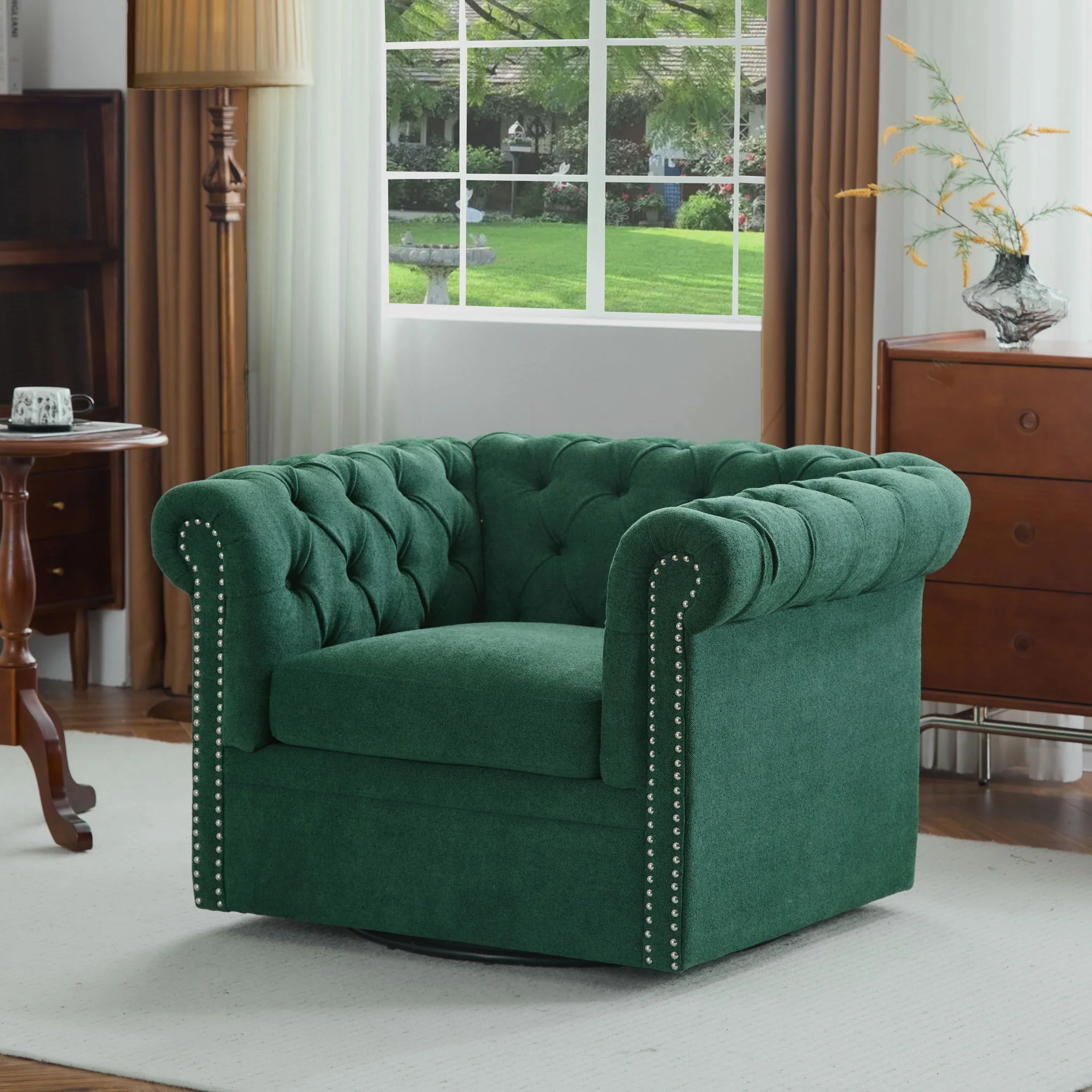 Chesterfield Style Swivel Club Chair With Button Tufted - Image 8