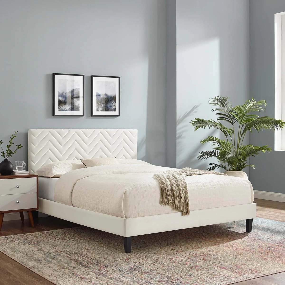 Chevron Tufted Performance Velvet Platform Bed - Image 15
