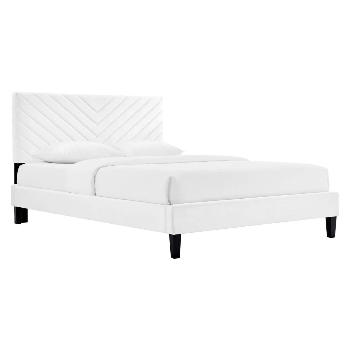 Chevron Tufted Performance Velvet Platform Bed with Tapered Black Legs - Image 16