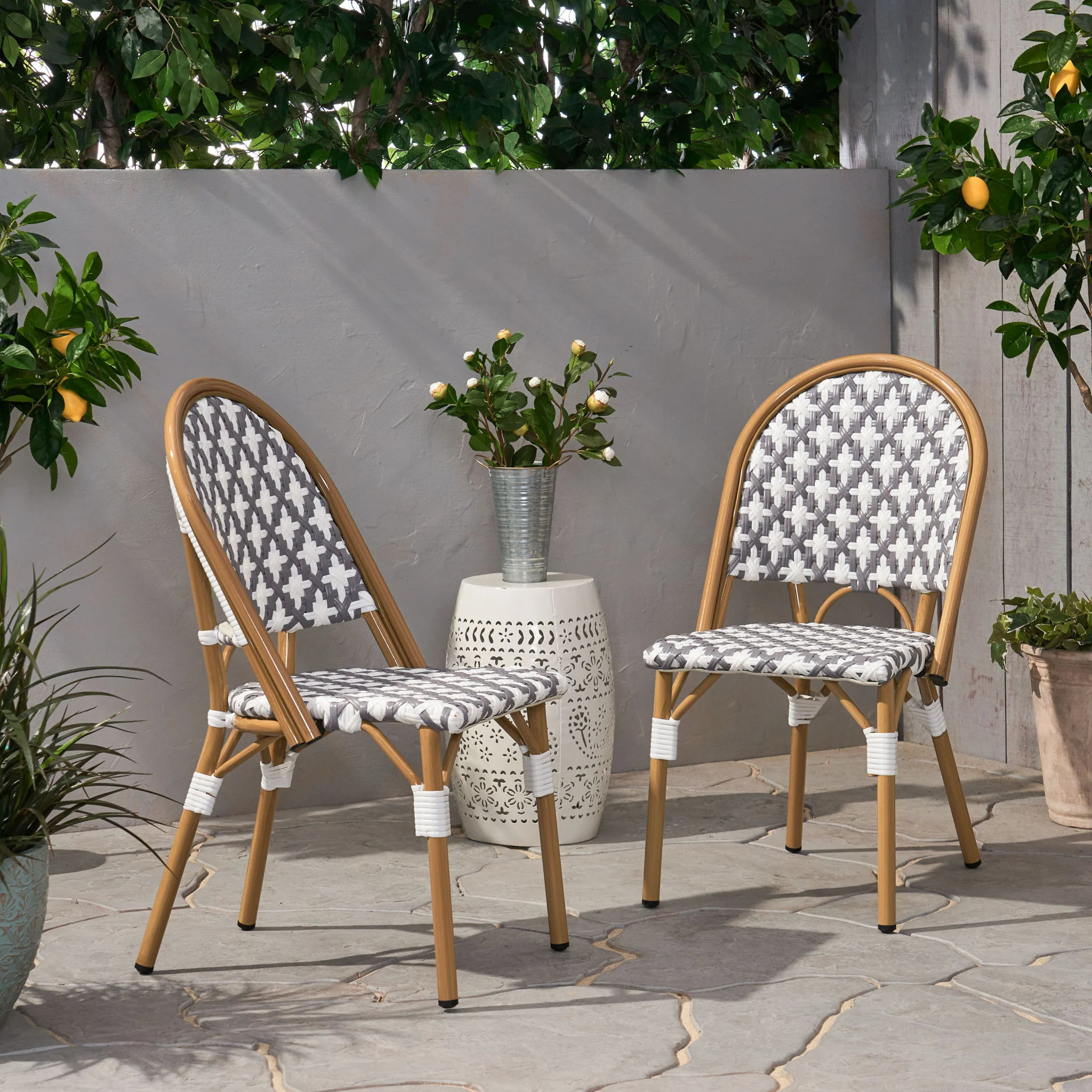 Chic French Bistro Chair With Durable Rattan And Aluminum Frame - Image 14