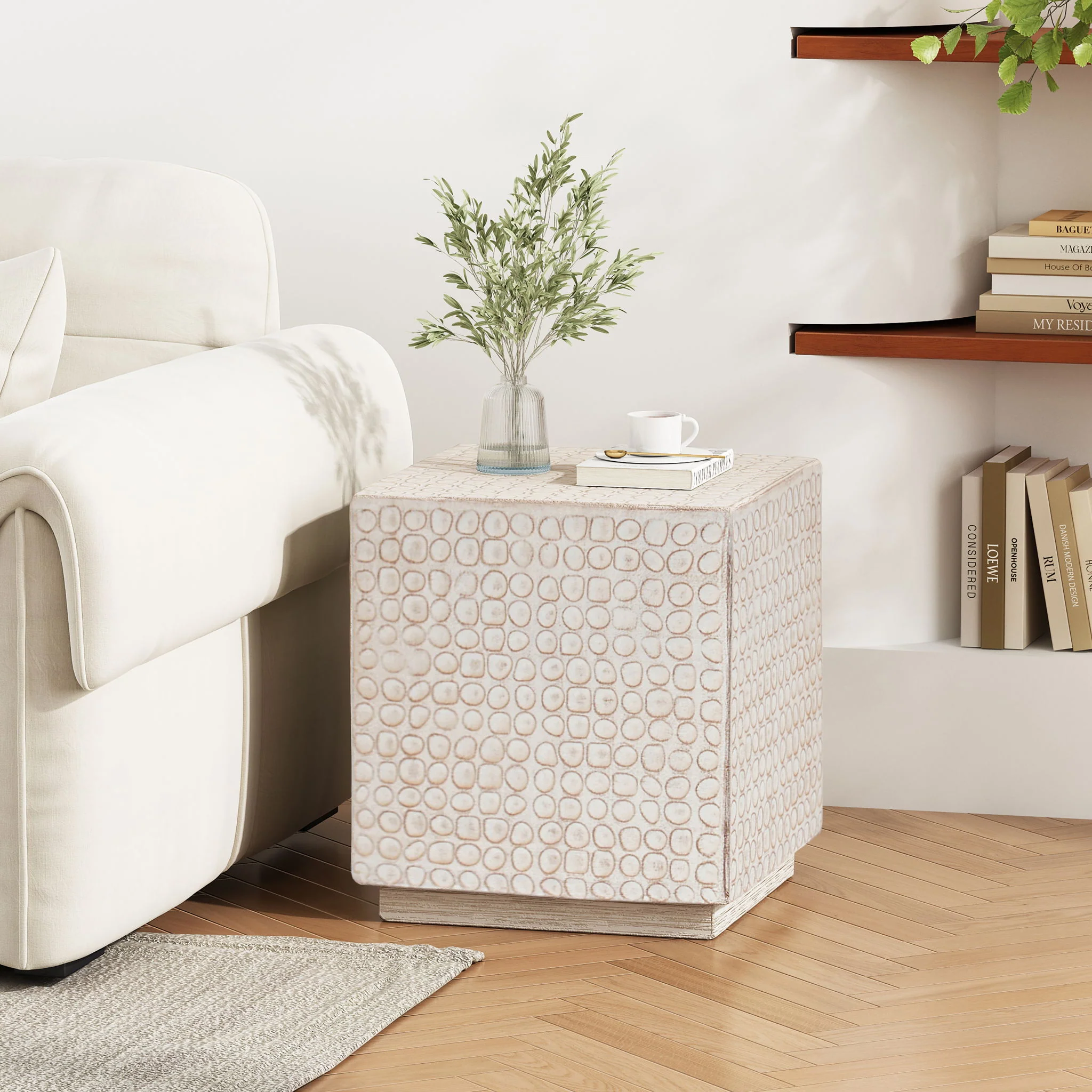 Chic Modern Mgo Cube Side Table With Fluted Design - Antique Brown - Image 4