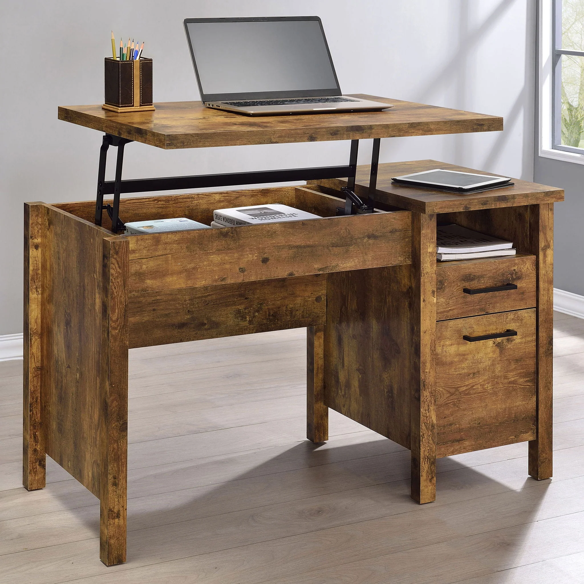 Chicolm - Lift Top Office Desk - Rustic - Image 4