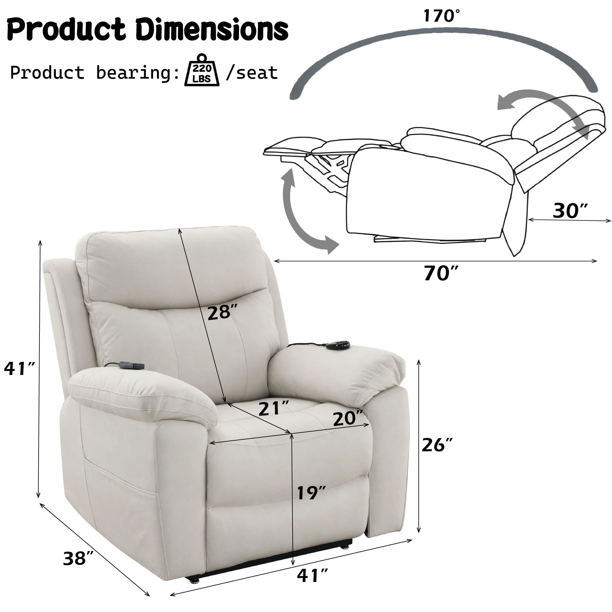Chriki - Power Motion Recliner & Lift Heating Massage Chair - Beige - Image 6