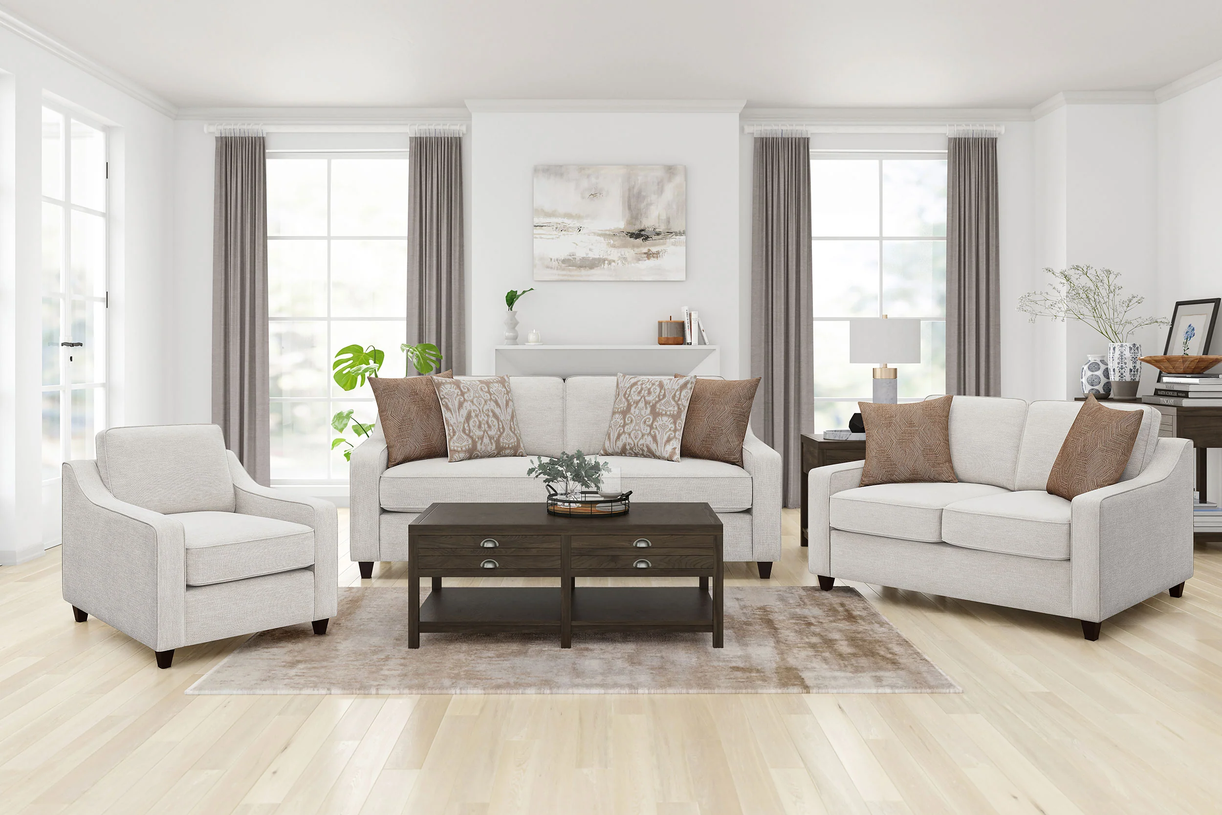 Christine Upholstered Sloped Arm Sofa in Beige - Image 12