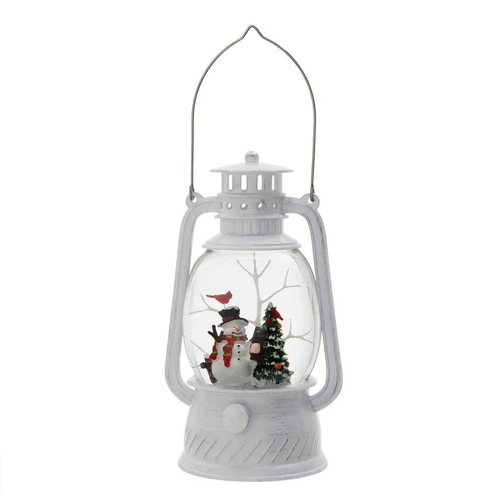 Christmas Plastic / Resin Lantern With Snowman & Tree LED / Water Spinning / 6 Hours Timer, 3*AA Batteries Required - White / Multi - Image 2
