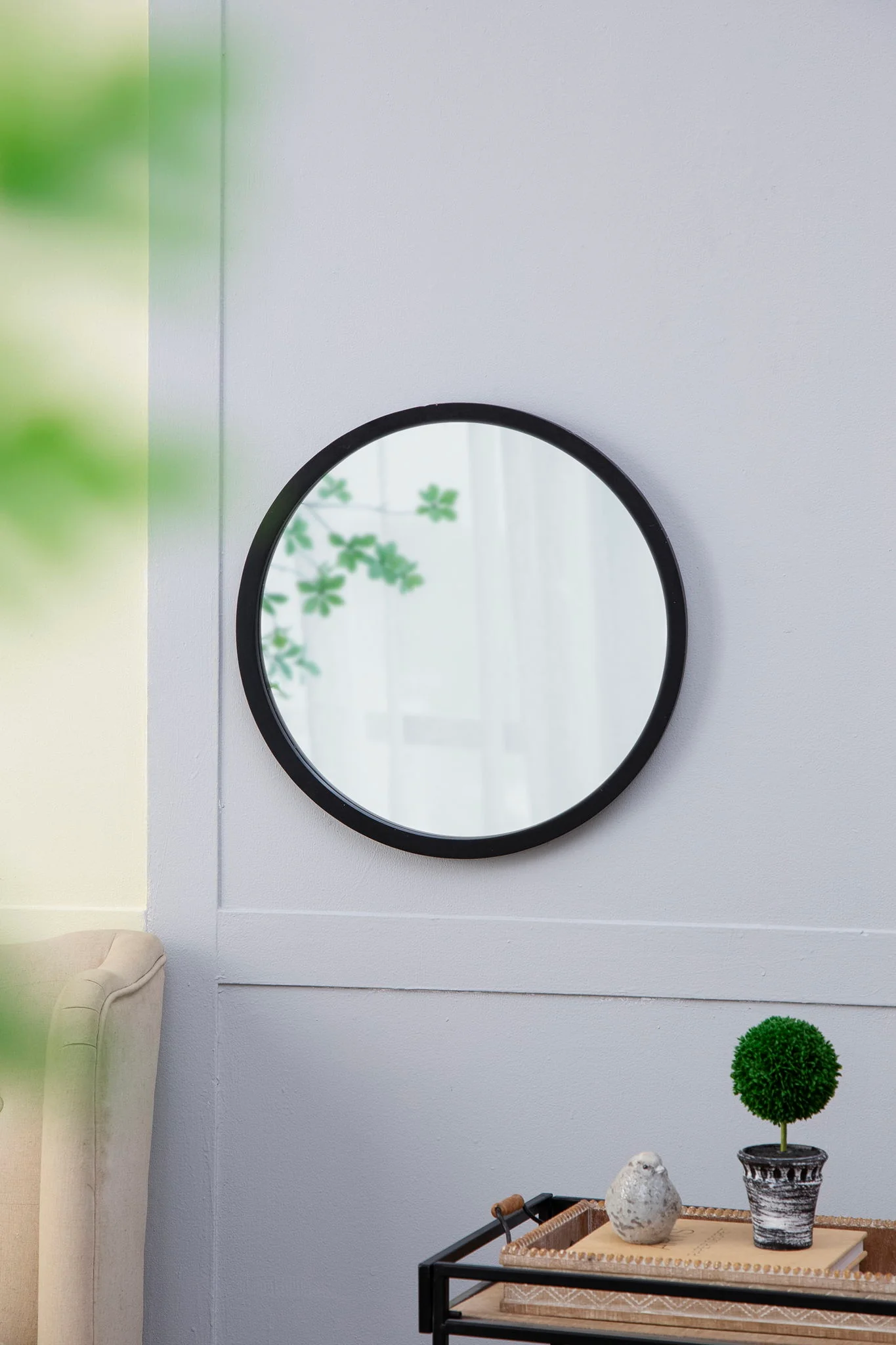 Circle Wall Mirror With Wooden Frame, Wall Mirror For Living Room - Image 12