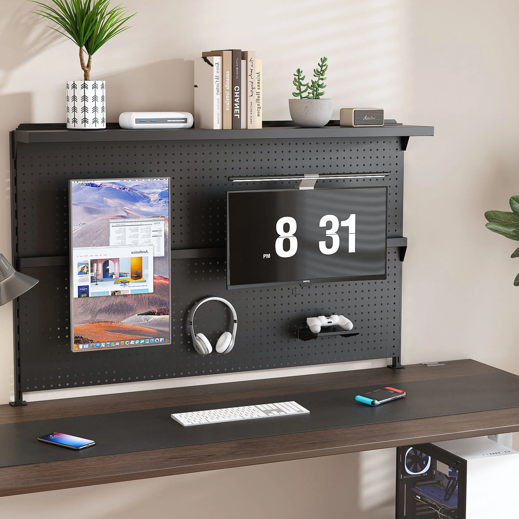 Clamp On Desk Pegboard With Single Monitor Stand - Image 35