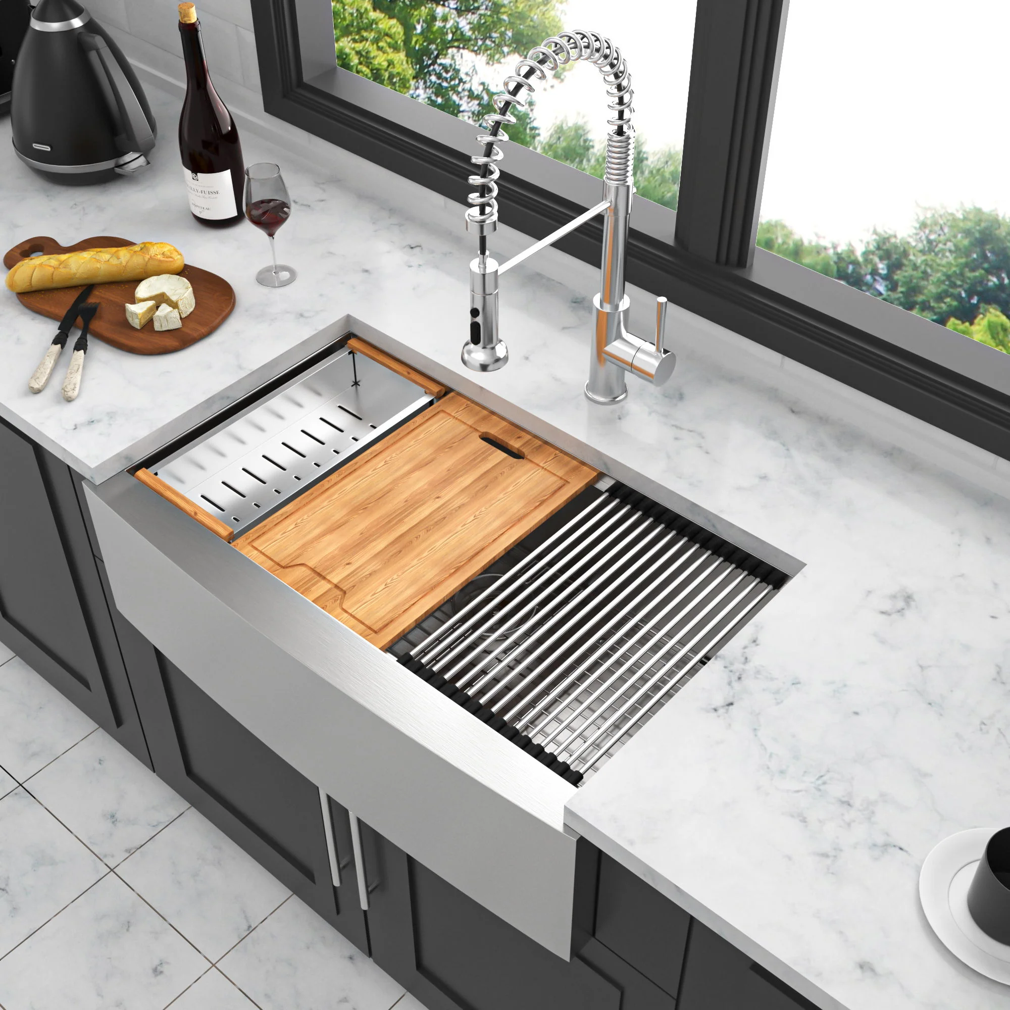 Classic Ceramic Farmhouse Sink Workstation Single Bowl With Durable Finish - Image 15